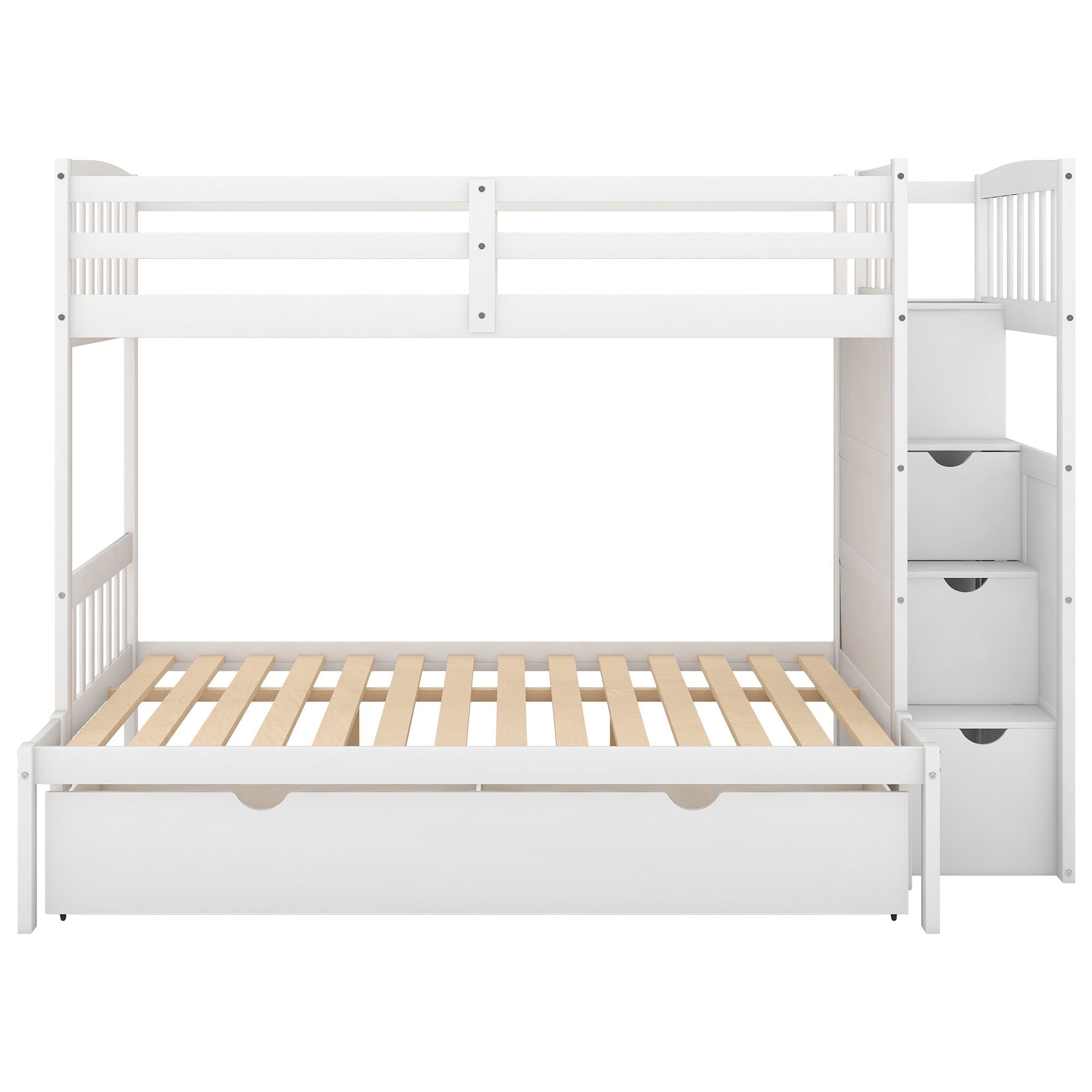 Flexible Twin over Full Convertible Wood Bunk Bed with Storage Shelves and Drawers White | Just Better Bunk Beds