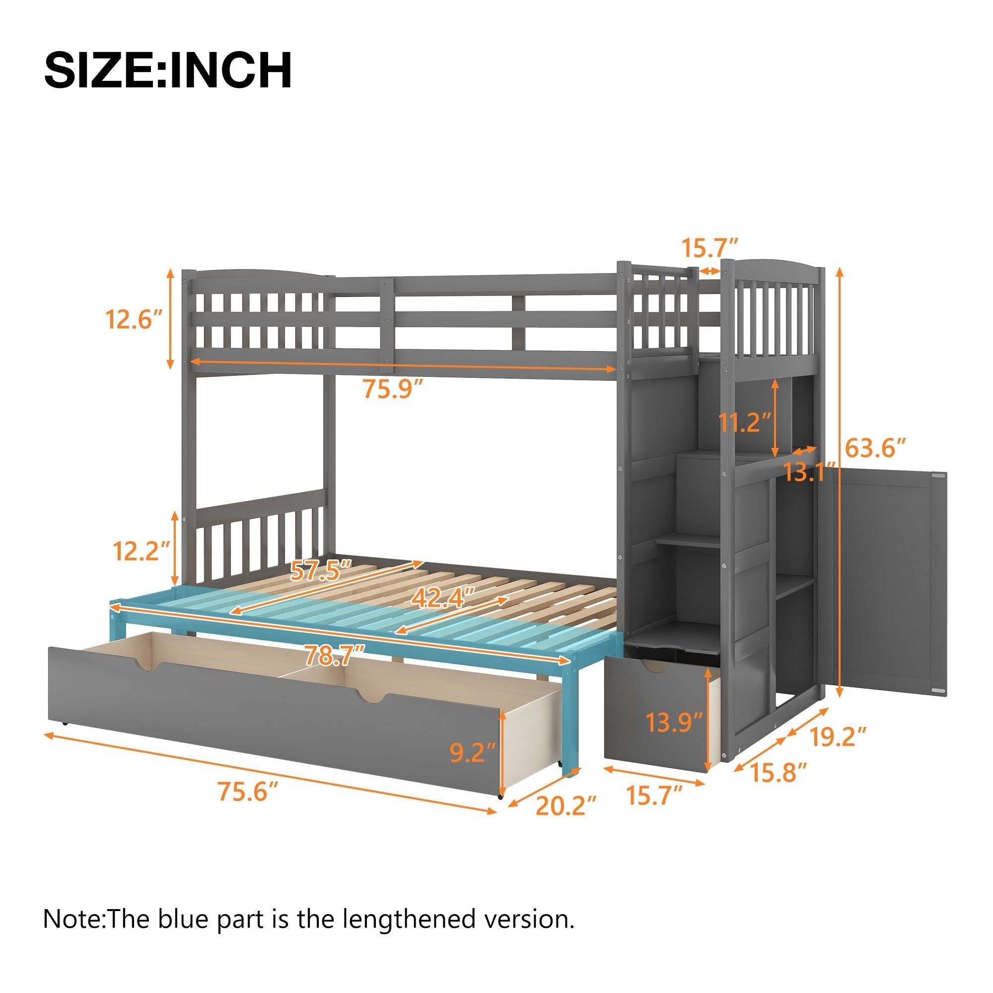 Flexible Twin Over Full/Twin Wood Bunk Bed with Storage Shelves and Drawers, Gray | Just Better Bunk Beds