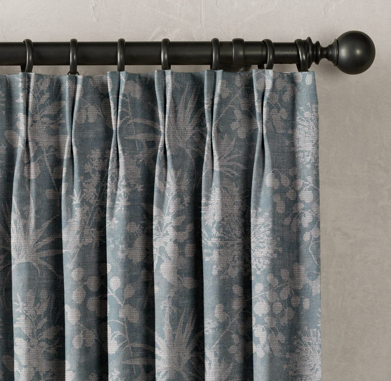 Floral Botanical Print Linen Curtains | 9 Colors | Pinch Pleated | Standard & Made-to-Order Sizes-0