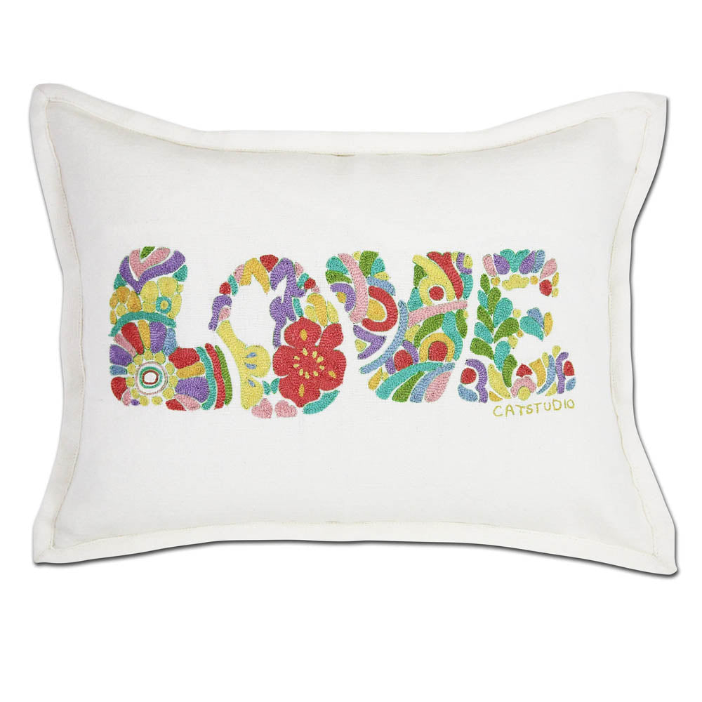 Flower Power Love Letters Hand-Embroidered Pillow - Available in Bright or Pastel by CatStudio-1