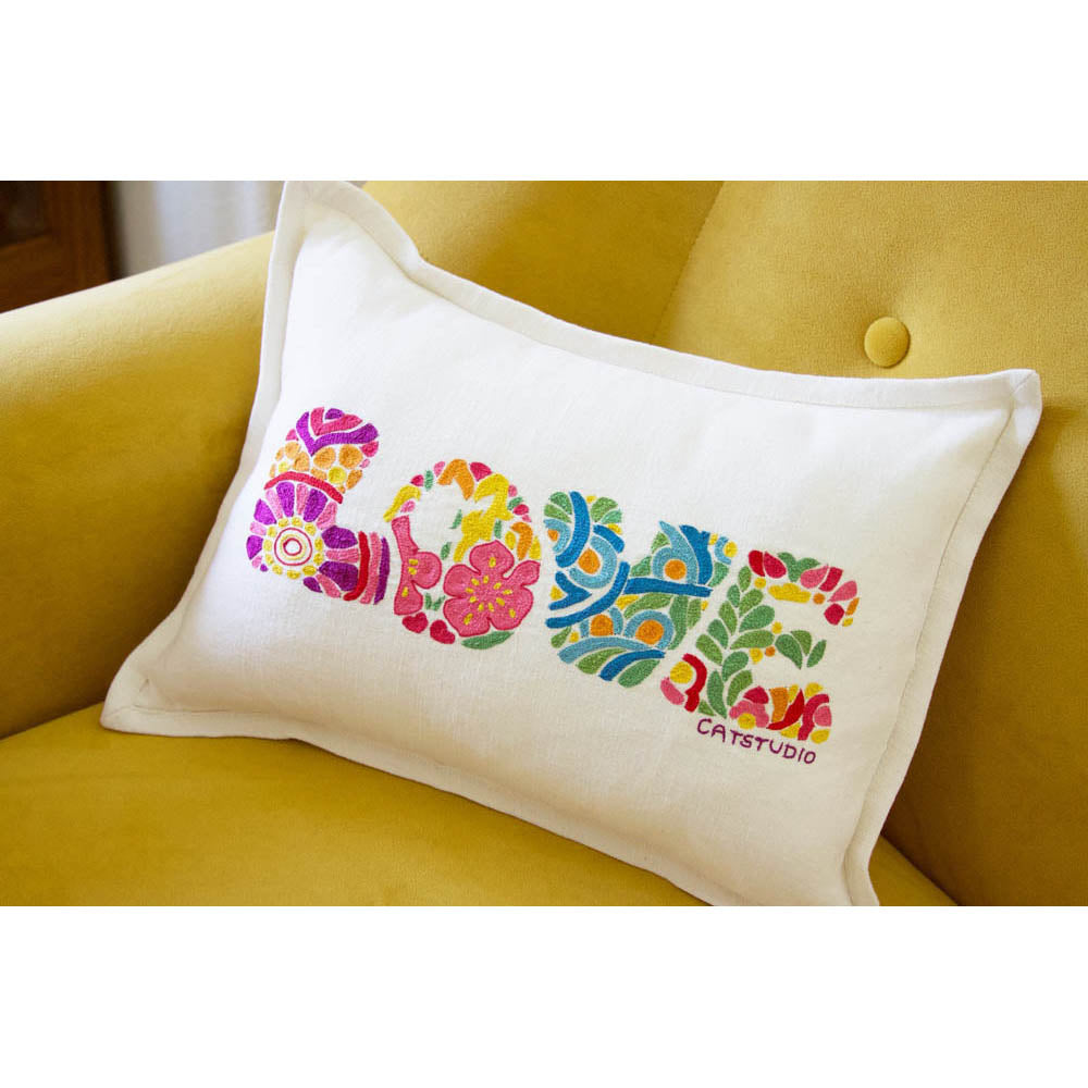 Flower Power Love Letters Hand-Embroidered Pillow - Available in Bright or Pastel by CatStudio-3