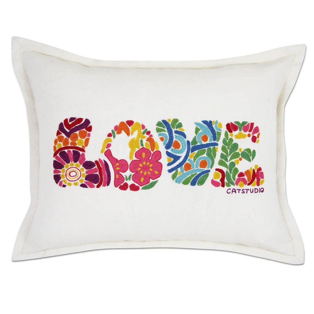 Flower Power Love Letters Hand-Embroidered Pillow - Available in Bright or Pastel by CatStudio-0