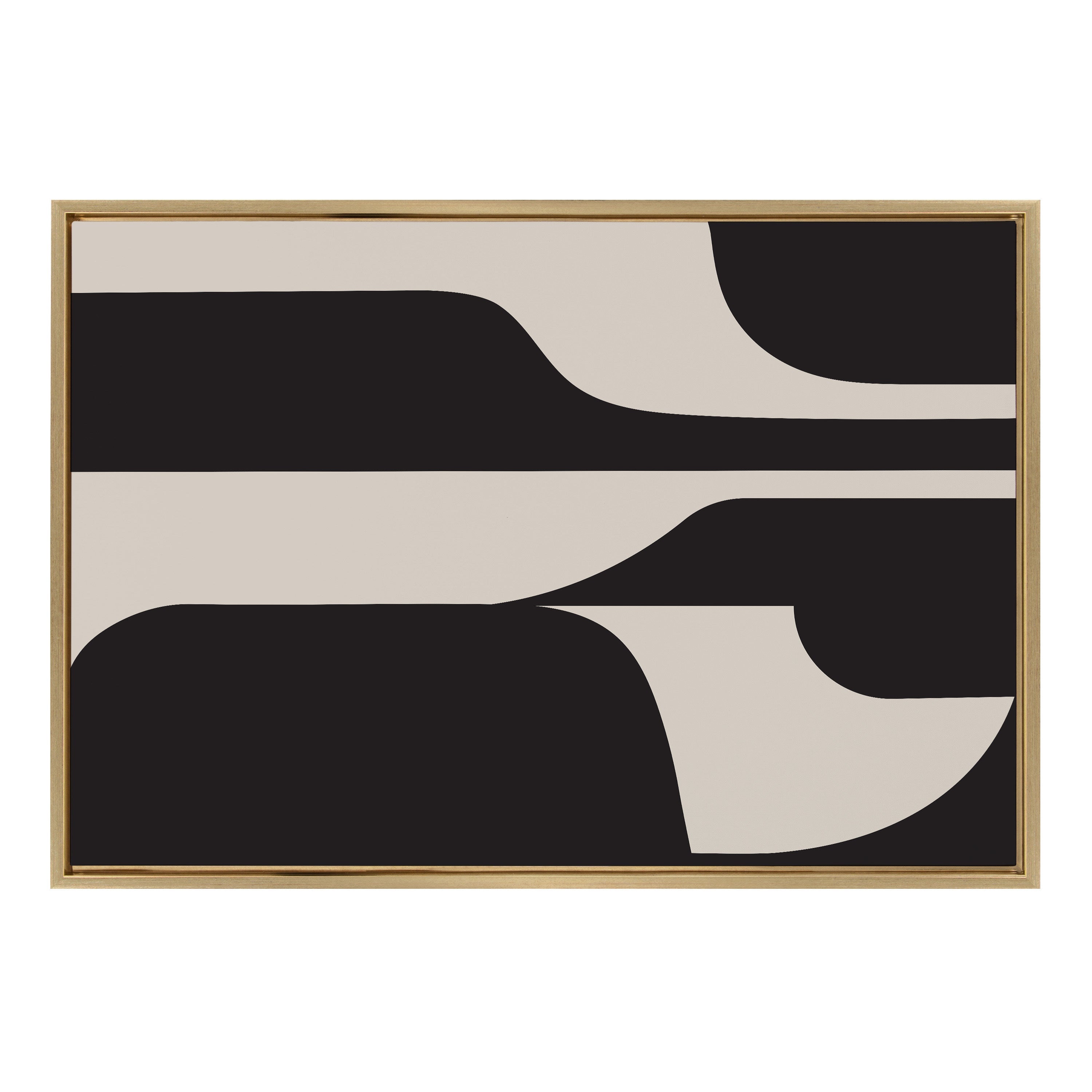 Sylvie Eye Catching Sleek Abstract 6 Black and Beige Framed Canvas by The Creative Bunch Studio