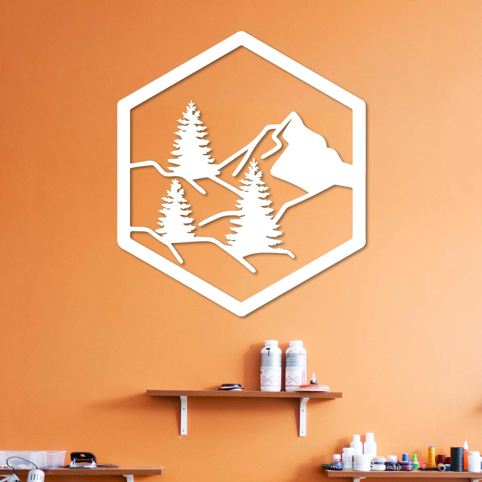 Forest with Mountain in Hexagon Sign-1