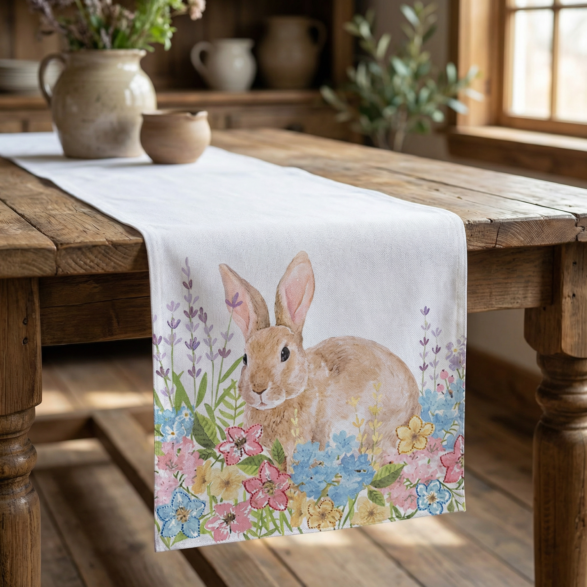 Homewear Linens Spring Garden Bunny 90-Inch Table Runner