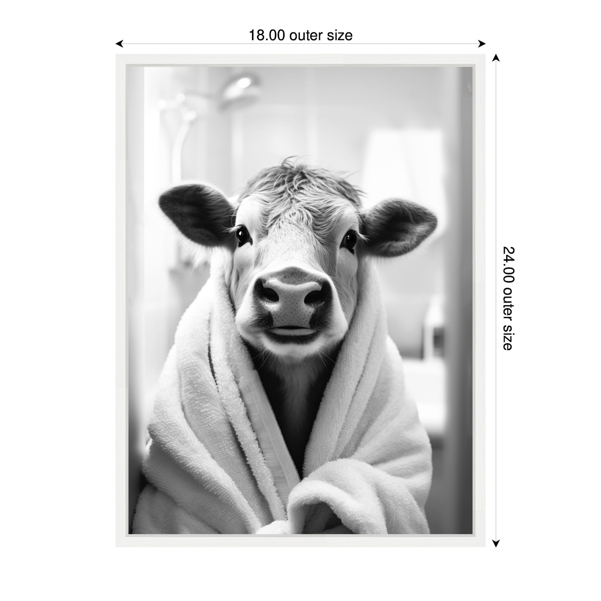 Sylvie Cow Bathroom Art Towel Robe Black and White Framed Canvas by The Creative Bunch Studio