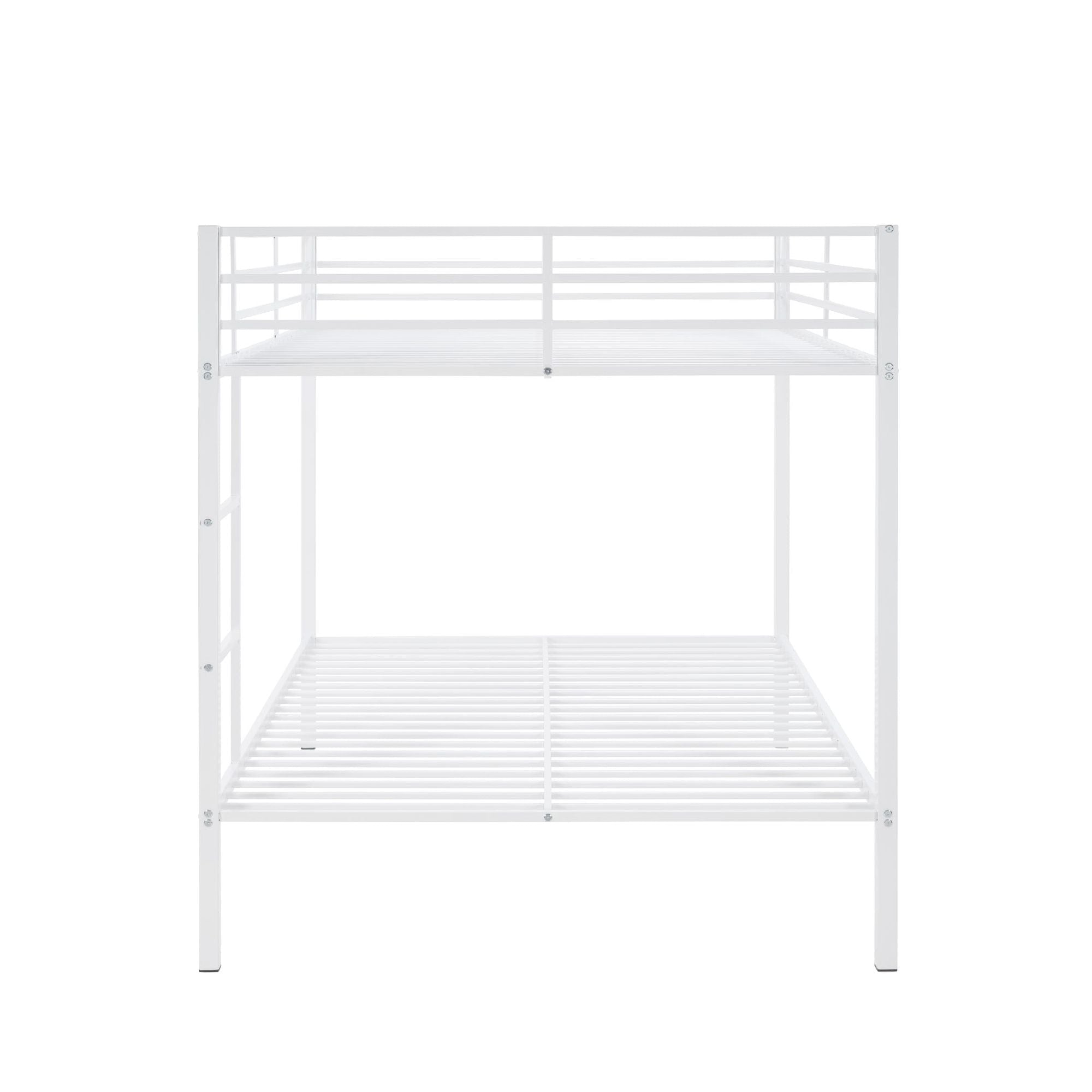 Full Over Full Metal Bunk Bed with Built-In Ladder and Safety Guard Rail in White | Just Better Bunk Beds