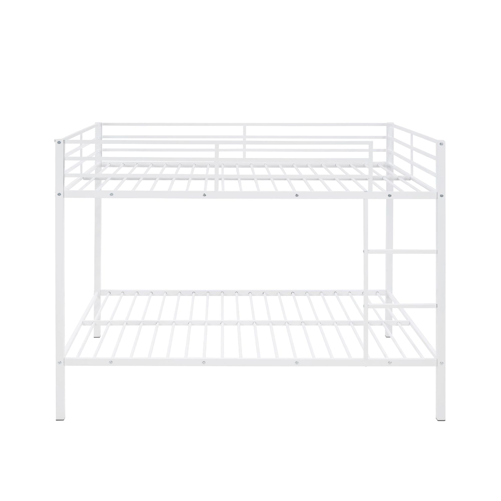 Full Over Full Metal Bunk Bed with Built-In Ladder and Safety Guard Rail in White | Just Better Bunk Beds