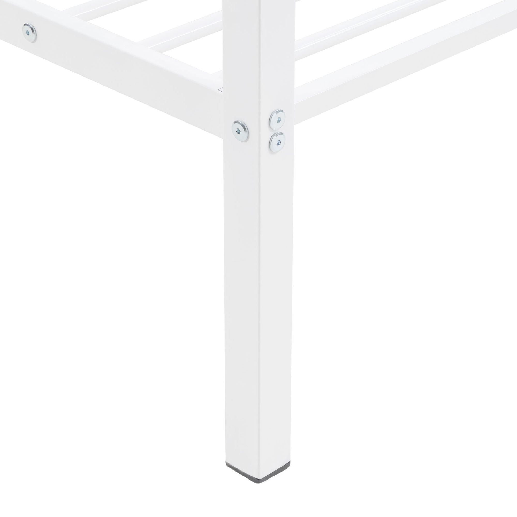 Full Over Full Metal Bunk Bed with Built-In Ladder and Safety Guard Rail in White | Just Better Bunk Beds