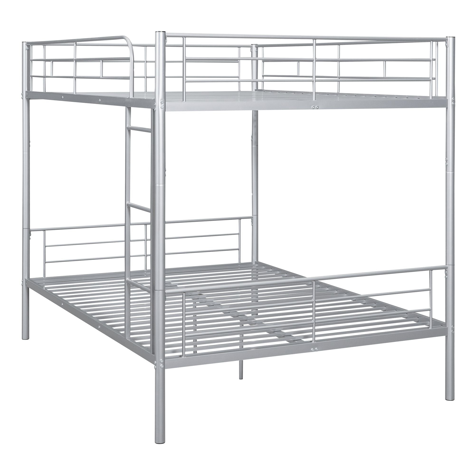 Full Over Full Metal Bunk Bed with Ladder, Durable Iron Frame in Black, White, or Silver | Just Better Bunk Beds