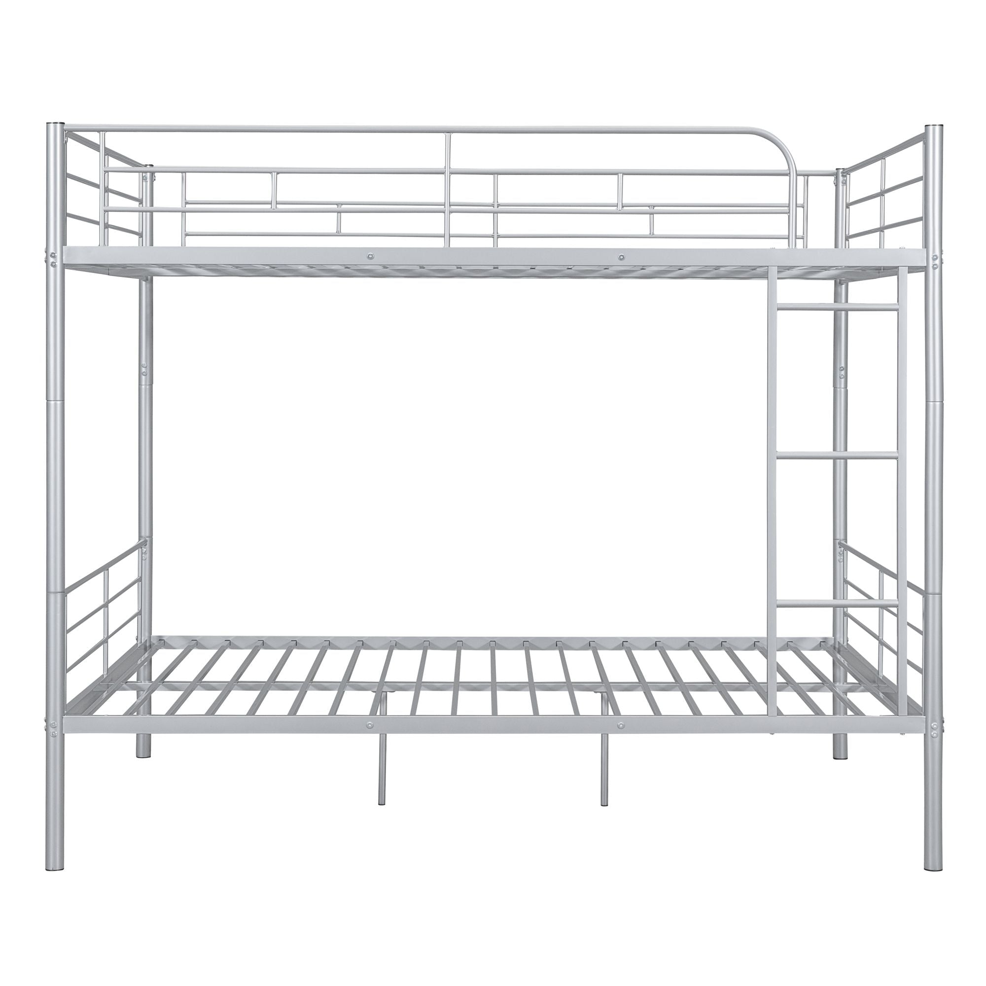 Full Over Full Metal Bunk Bed with Ladder, Durable Iron Frame in Black, White, or Silver | Just Better Bunk Beds