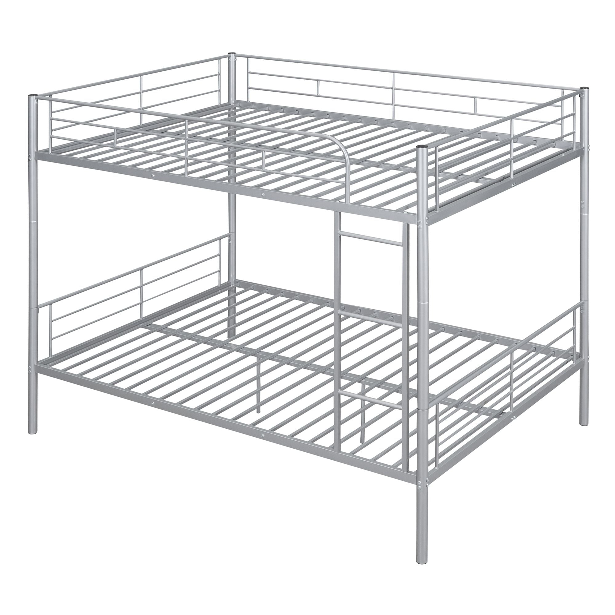 Full Over Full Metal Bunk Bed with Ladder, Durable Iron Frame in Black, White, or Silver | Just Better Bunk Beds