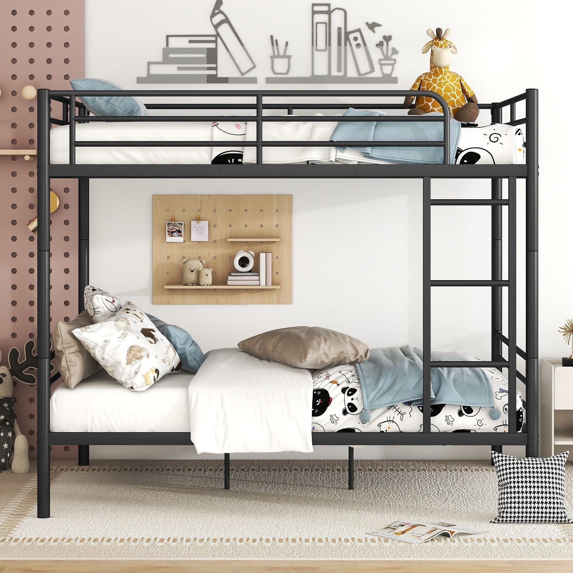 Full Over Full Metal Bunk Bed with Ladder, Durable Iron Frame in Black, White, or Silver | Just Better Bunk Beds
