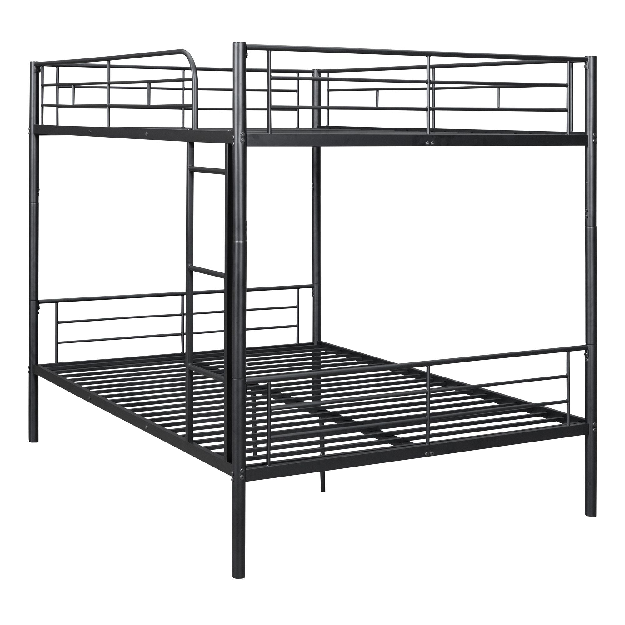 Full Over Full Metal Bunk Bed with Ladder, Durable Iron Frame in Black, White, or Silver | Just Better Bunk Beds