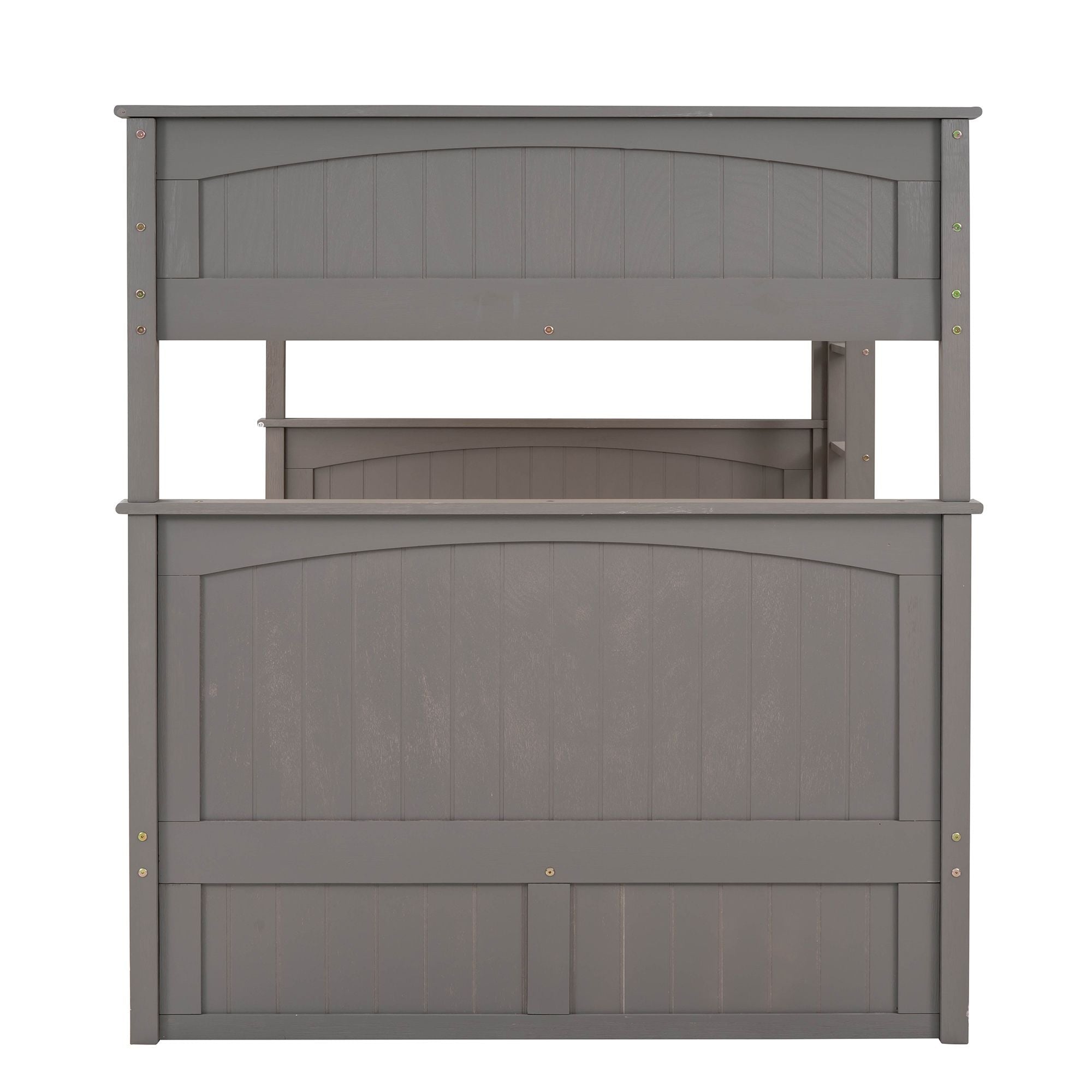 Full Over Full Pine Wood Bunk Bed with Twin Trundle, Guardrails, Brushed Gray | Just Better Bunk Beds