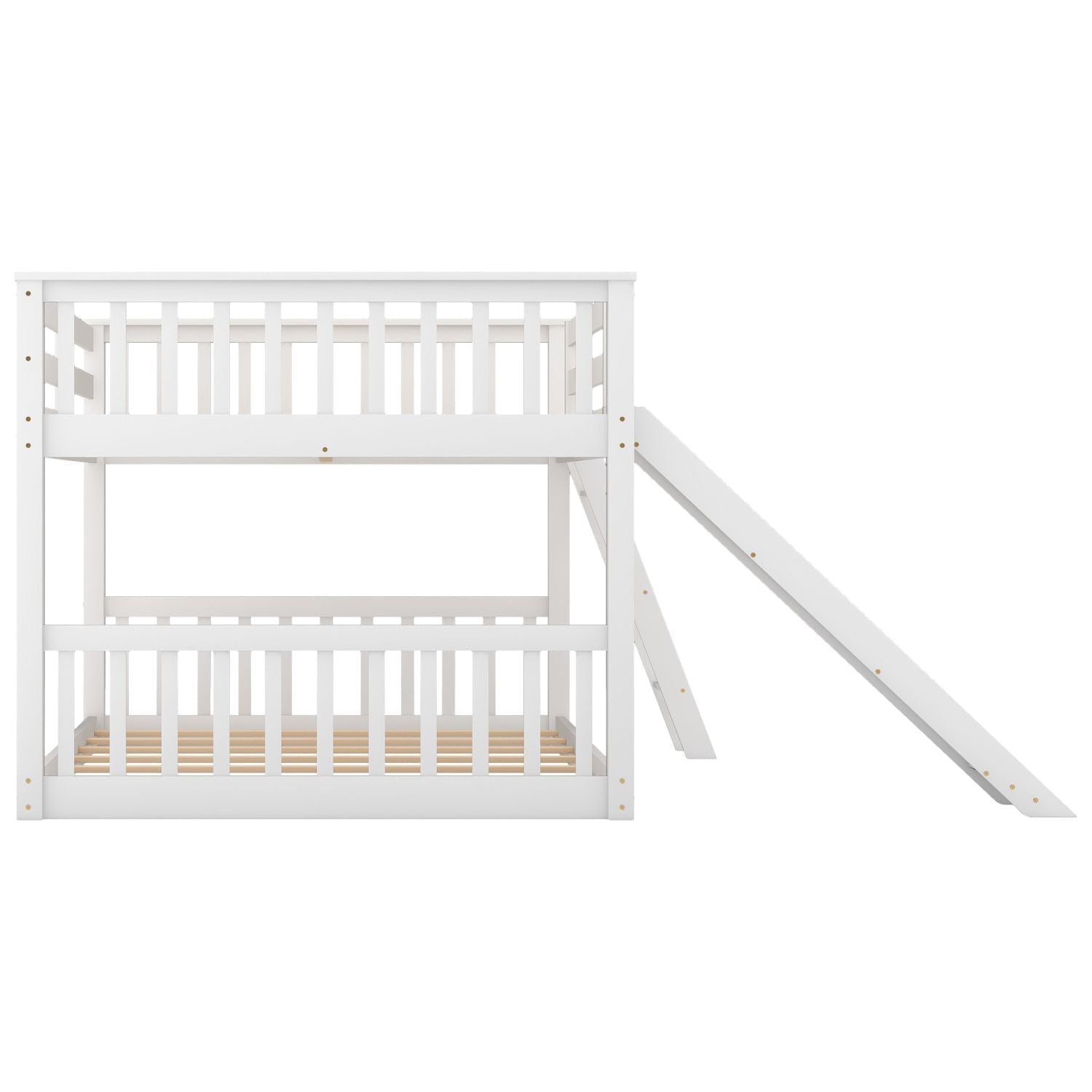 Full Over Full Wood Bunk Bed with Convertible Slide and Ladder, White, Pine Wood & MDF | Just Better Bunk Beds