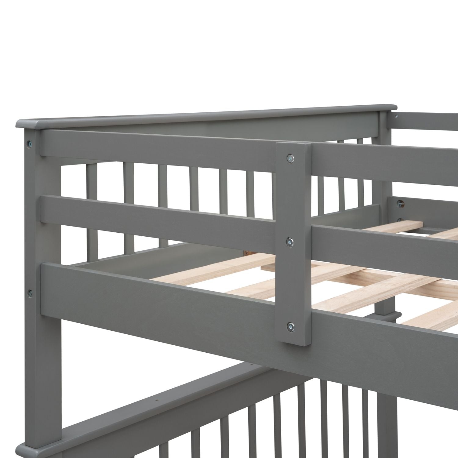 Full Over Full Wood Bunk Bed with Staircase Storage Gray Durable Pinewood | Just Better Bunk Beds