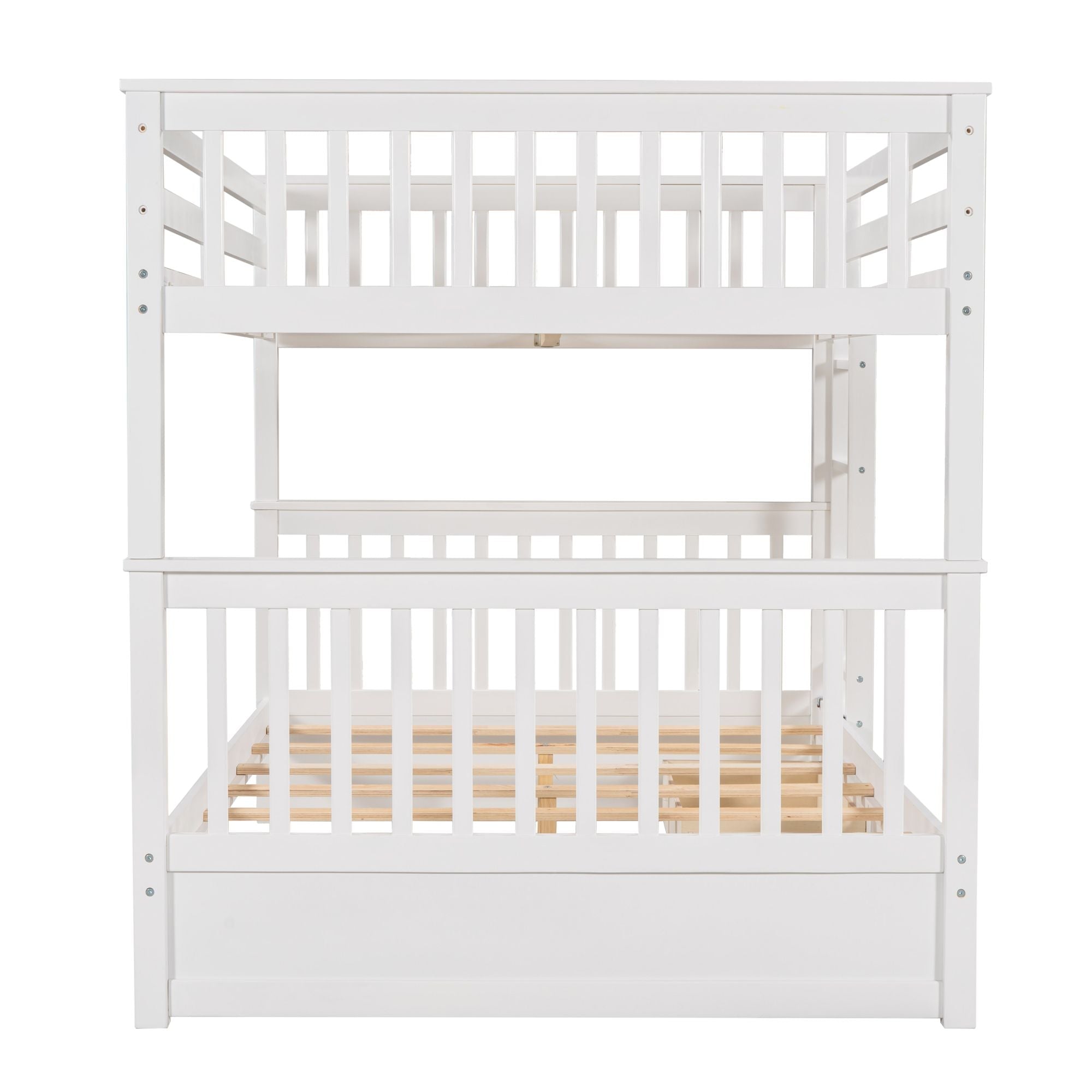 Full Over Full Wood Bunk Bed with Storage Drawers and Ladders in White | Just Better Bunk Beds
