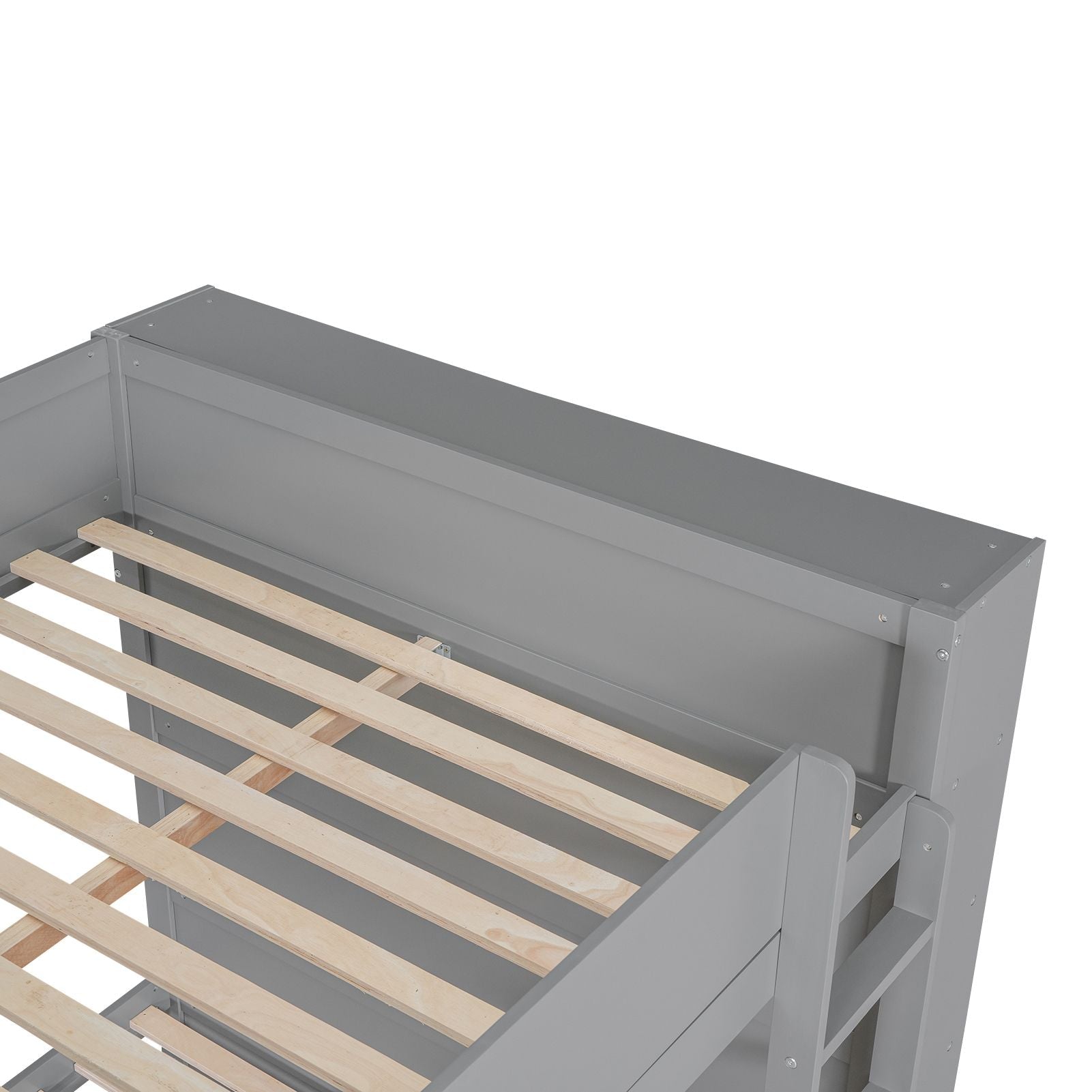 Full Over Full Wood Bunk Bed with Storage Drawers and Multi-Layer Cabinet, Gray | Just Better Bunk Beds
