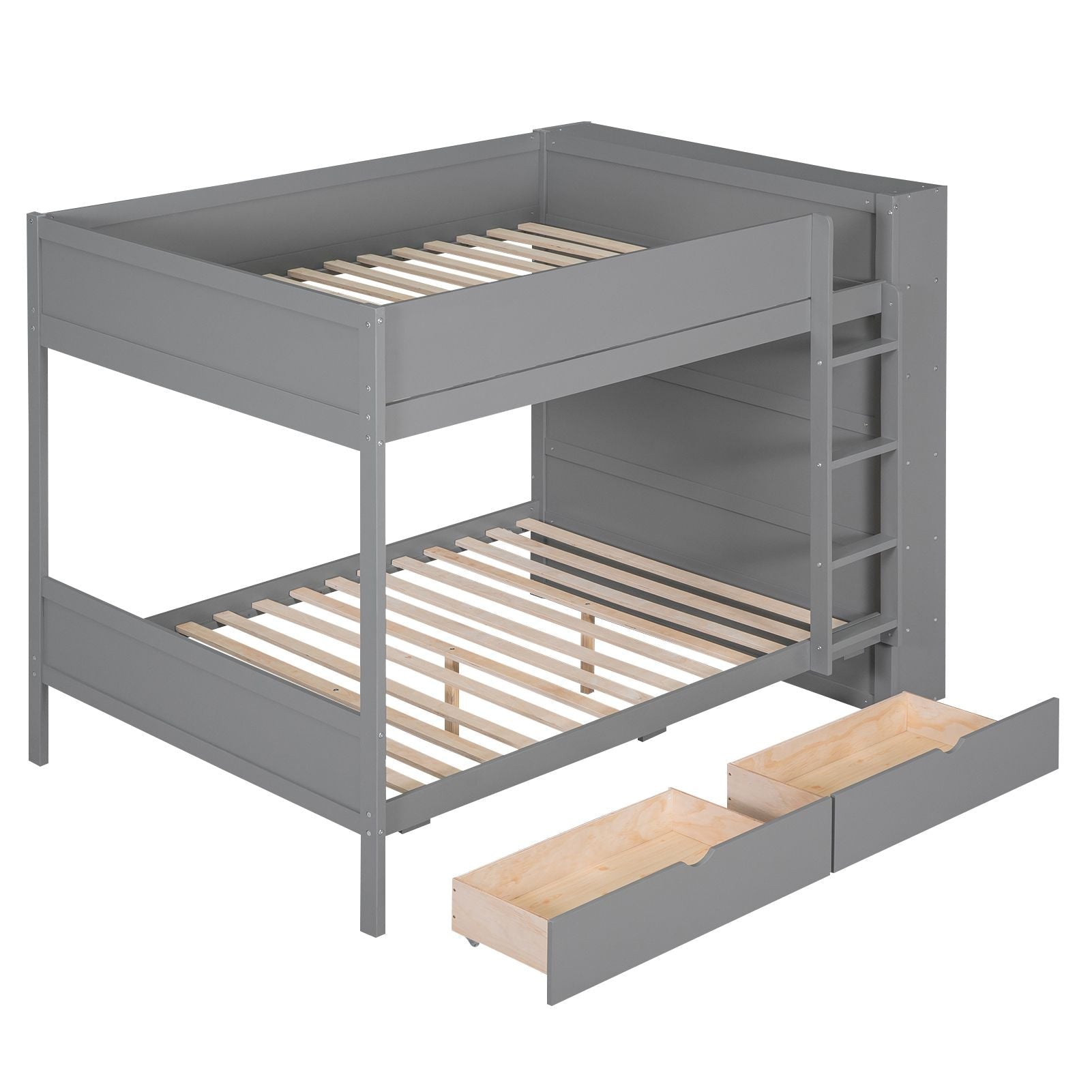 Full Over Full Wood Bunk Bed with Storage Drawers and Multi-Layer Cabinet, Gray | Just Better Bunk Beds