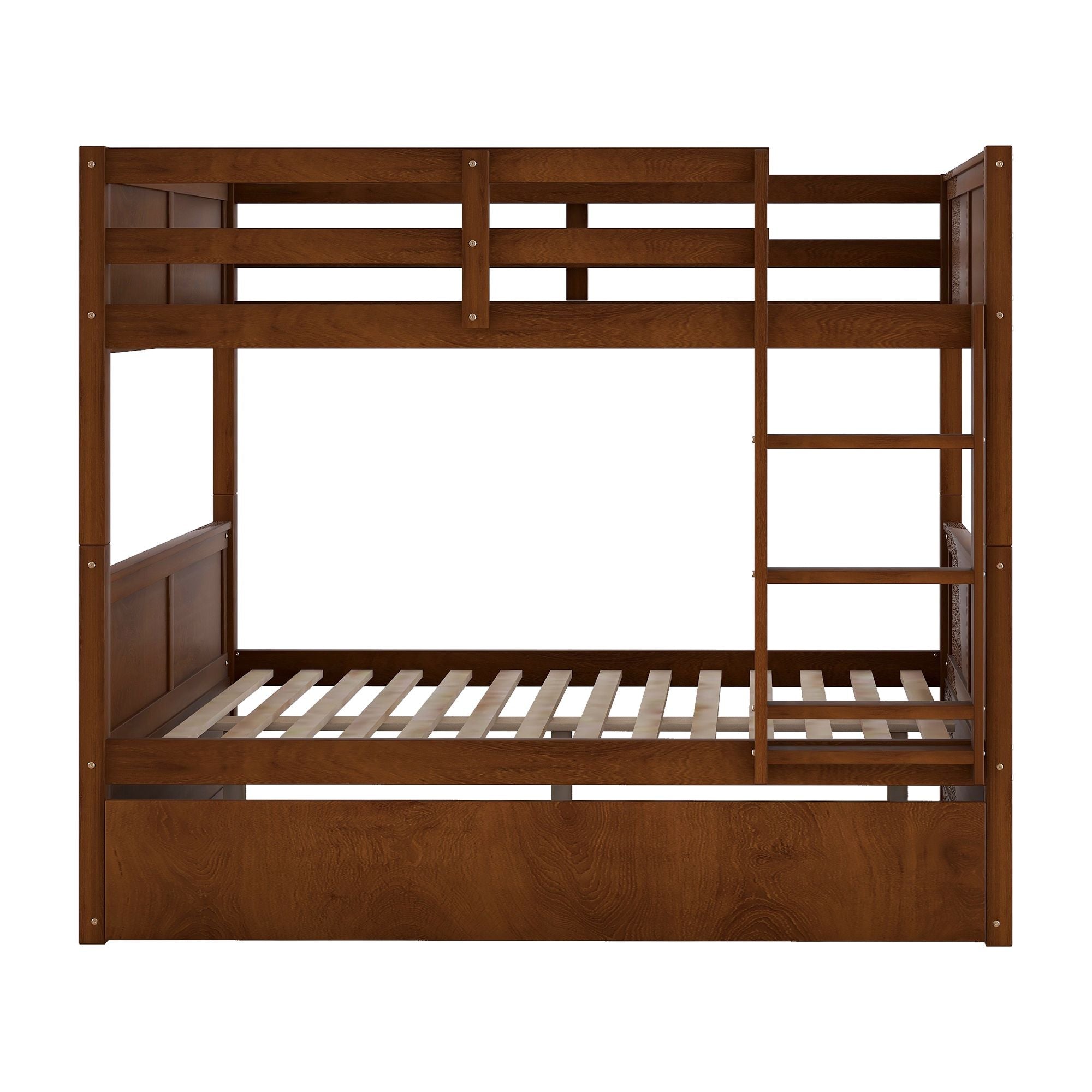 Full Over Full Wood Bunk Bed with Twin Trundle Walnut Storage Space-Saving Design | Just Better Bunk Beds