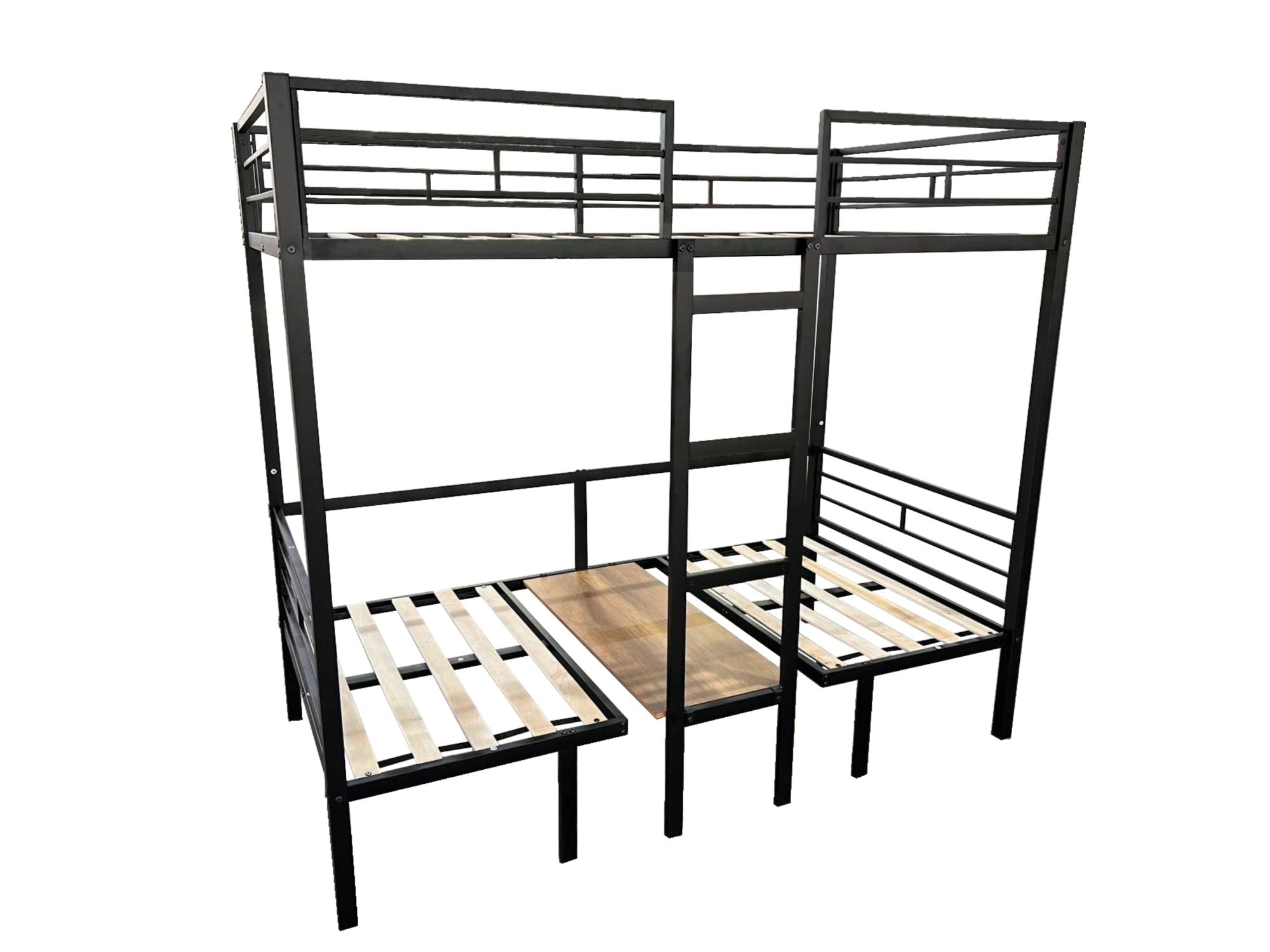 Full Size Convertible Wood Loft Bed with Table Set and Full Over Full Bunk Bed Capability, Black | Just Better Bunk Beds