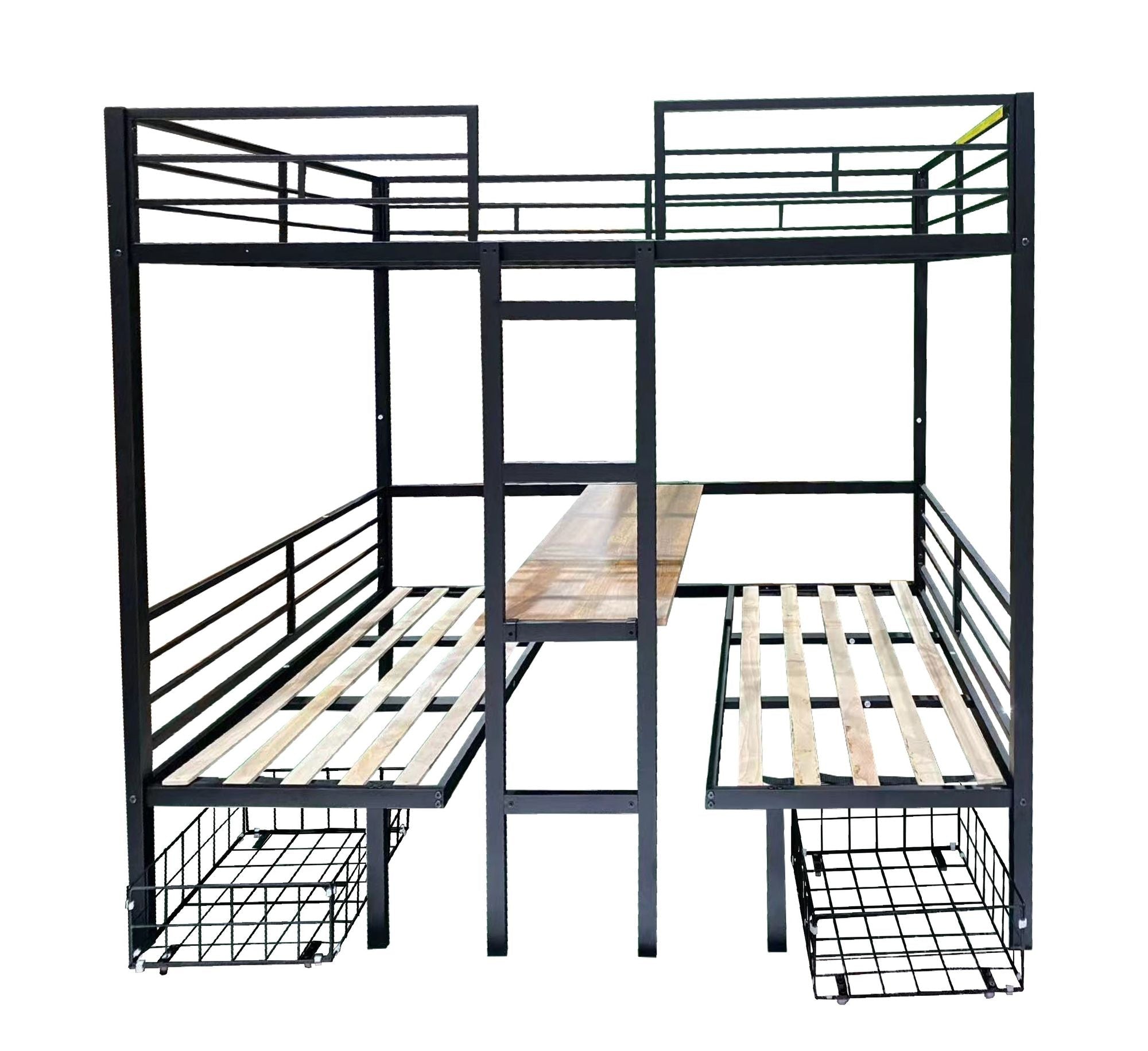 Full Size Convertible Wood Loft Bed with Table Set and Full Over Full Bunk Bed Capability, Black | Just Better Bunk Beds