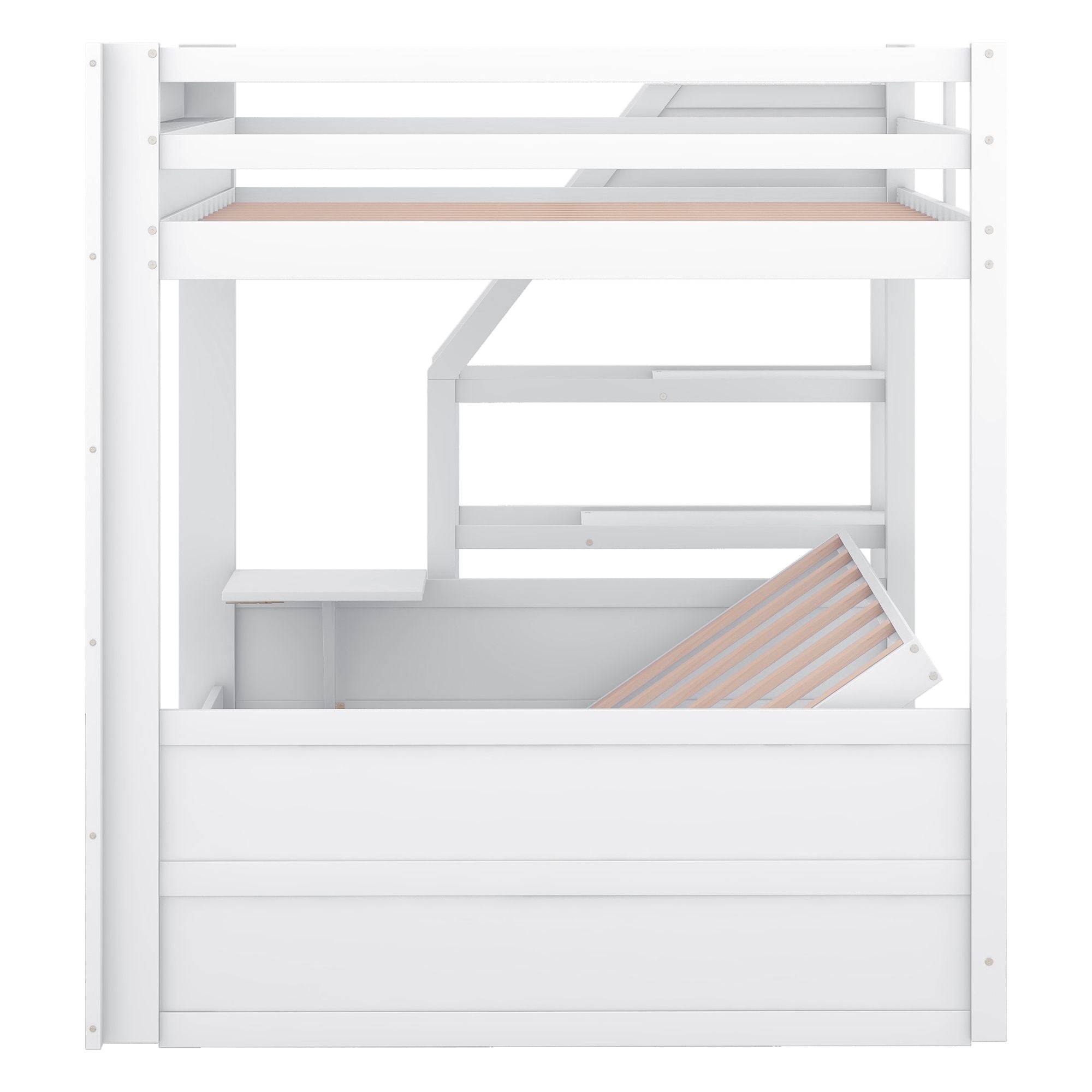 Full Size Wood Convertible Bunk Bed with Storage Staircase, Bedside Table, and 3 Drawers Gray | Just Better Bunk Beds