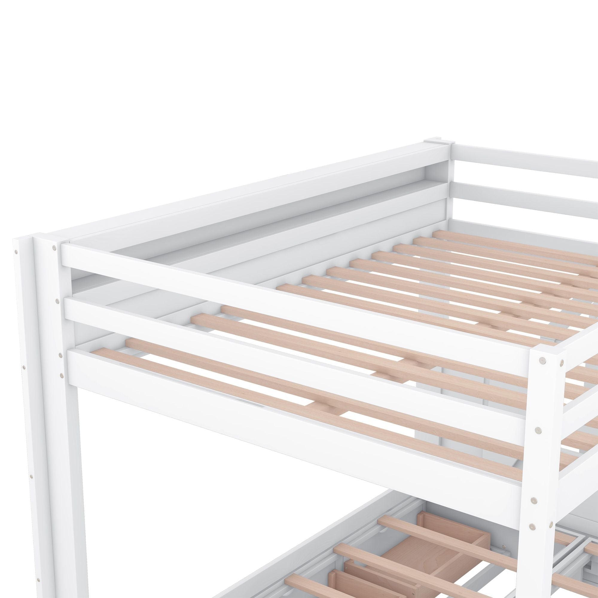 Full Size Wood Convertible Bunk Bed with Storage Staircase, Bedside Table, and 3 Drawers Gray | Just Better Bunk Beds