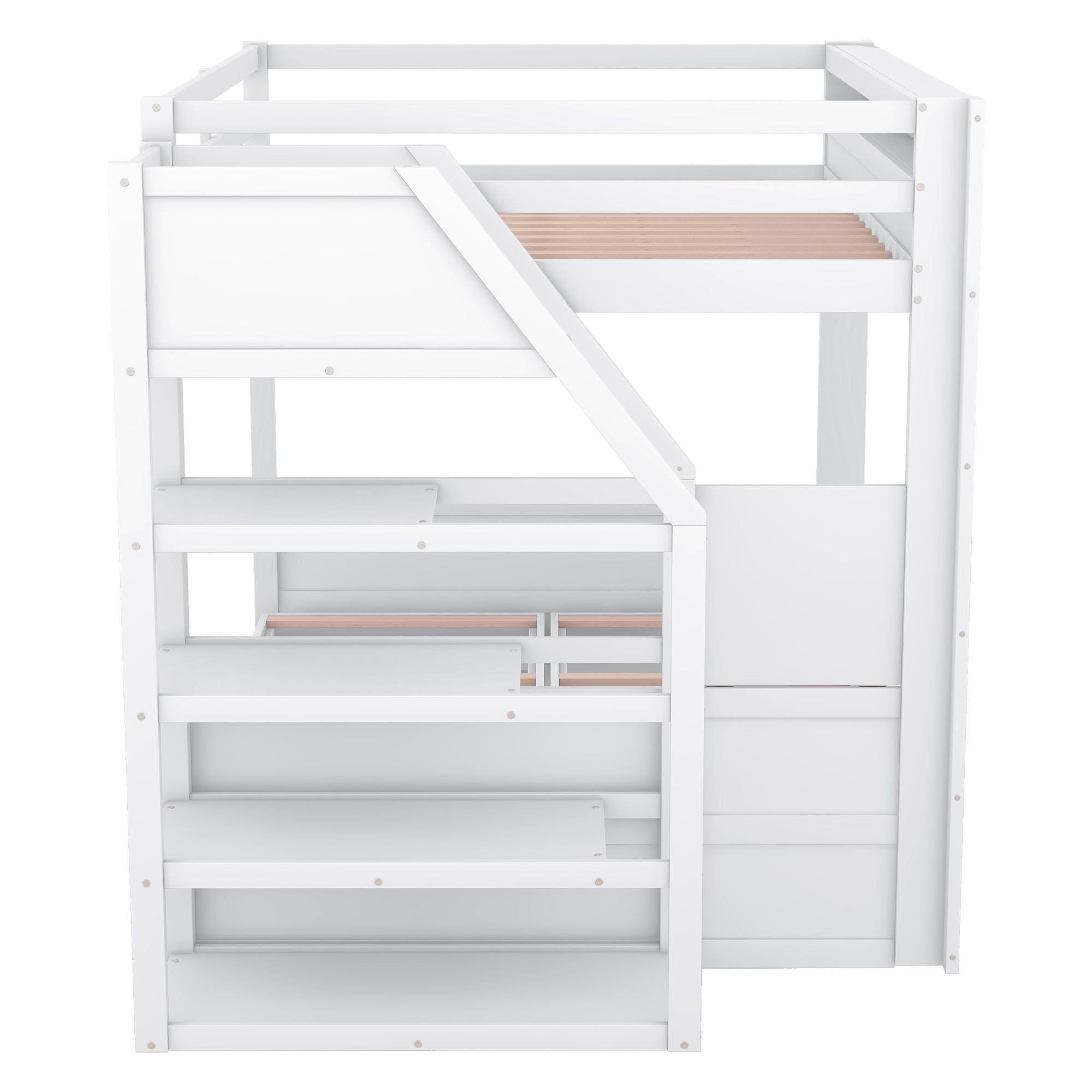 Full Size Wood Convertible Bunk Bed with Storage Staircase, Bedside Table, and 3 Drawers Gray | Just Better Bunk Beds