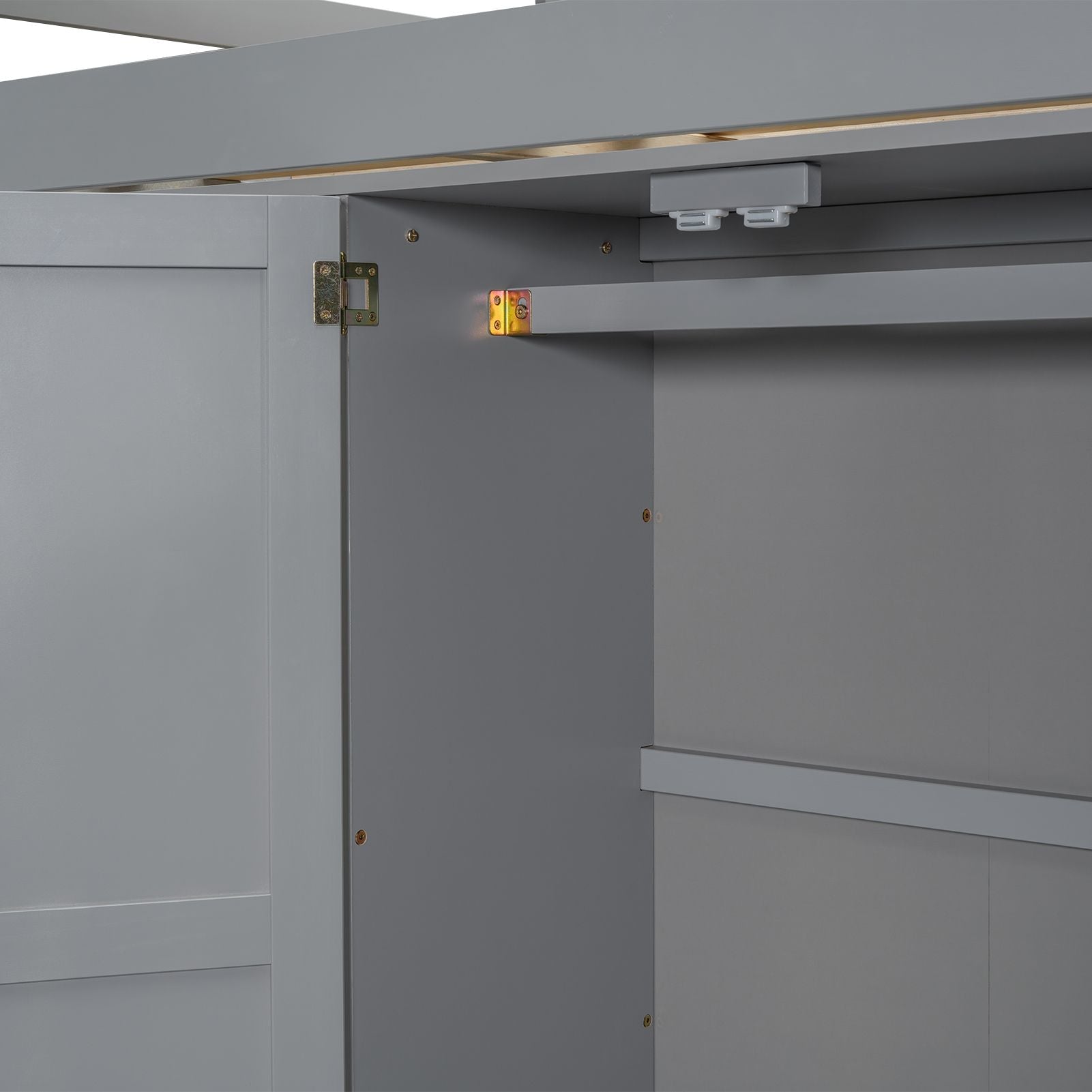 Full Size Wood Loft Bed with Built-in Wardrobe, Desk, and Storage, Gray | Just Better Bunk Beds