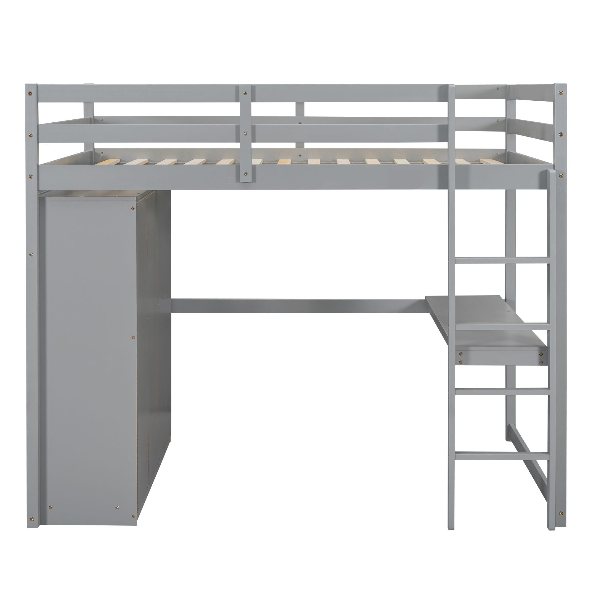 Full Size Wood Loft Bed with Built-in Wardrobe, Desk, and Storage, Gray | Just Better Bunk Beds
