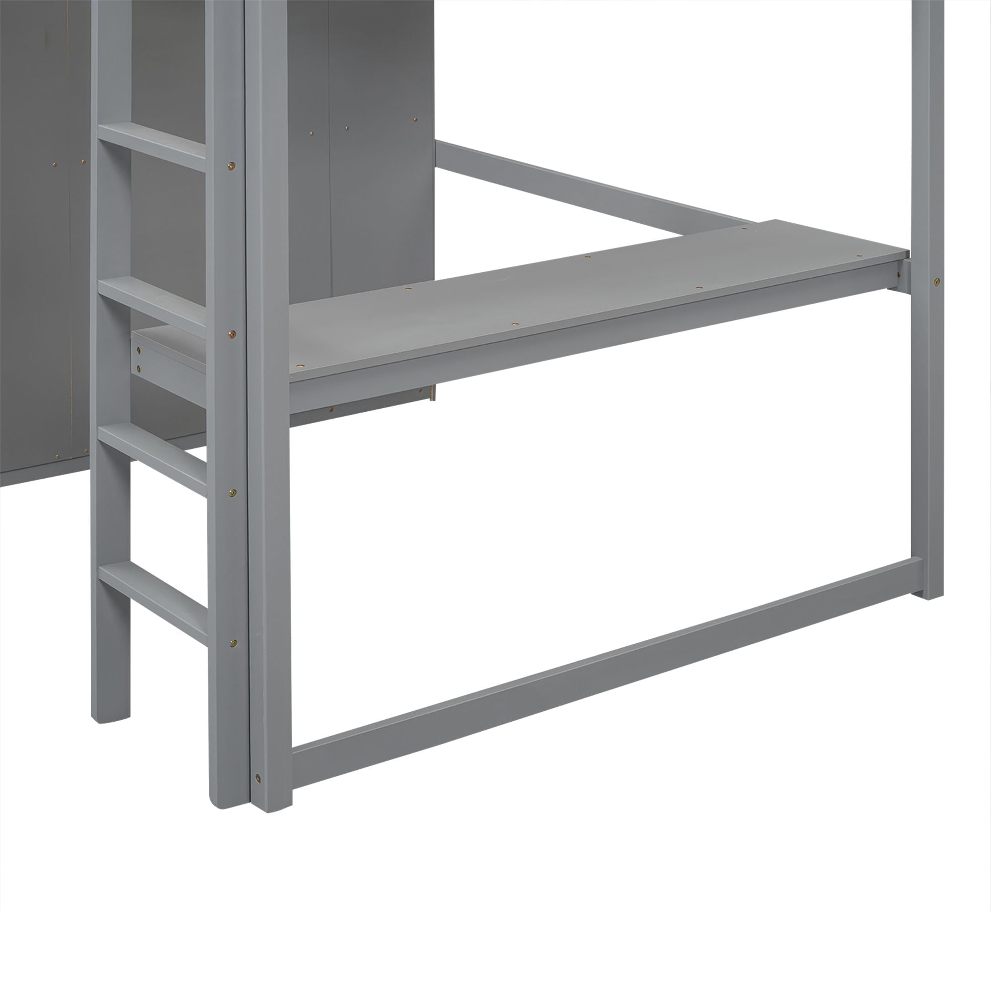 Full Size Wood Loft Bed with Built-in Wardrobe, Desk, and Storage, Gray | Just Better Bunk Beds