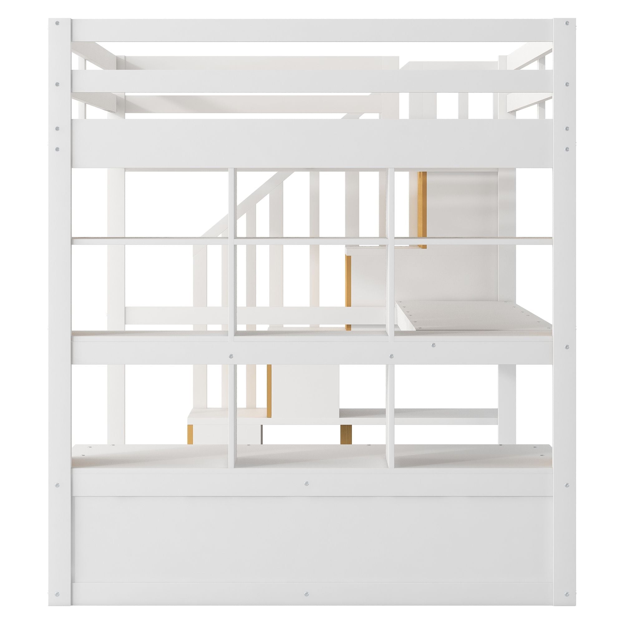 Full-Size Wood Loft Bed with Desk, Shelves, Drawers, Storage Staircase White and Natural | Just Better Bunk Beds