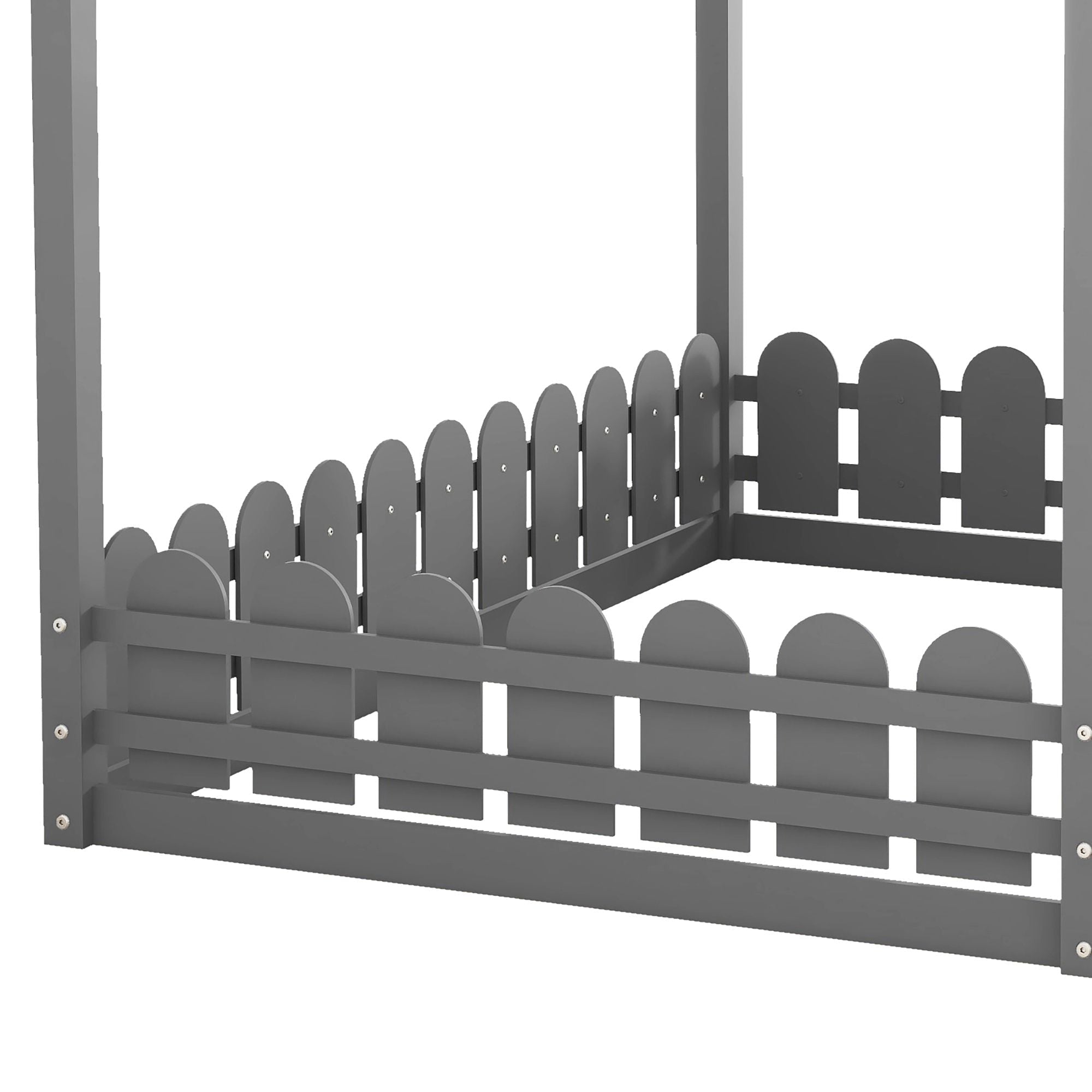 Full-Size Wooden Kids Bed with Protective Fence, House-Shaped Design in White, Gray, Espresso | Just Better Bunk Beds