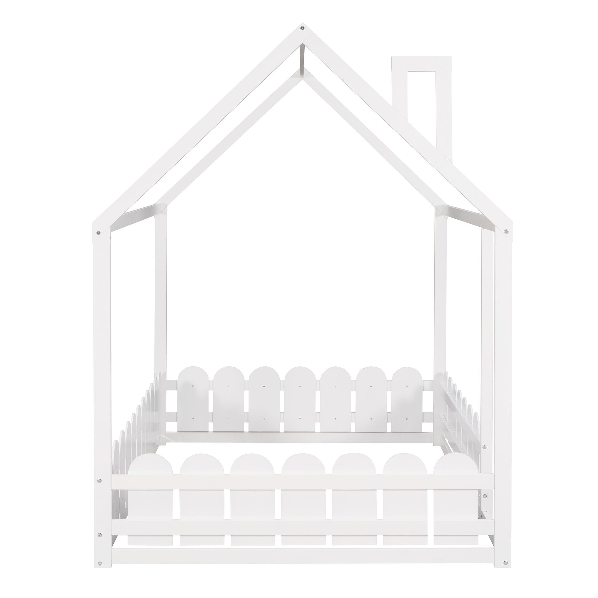 Full-Size Wooden Kids Bed with Protective Fence, House-Shaped Design in White, Gray, Espresso | Just Better Bunk Beds