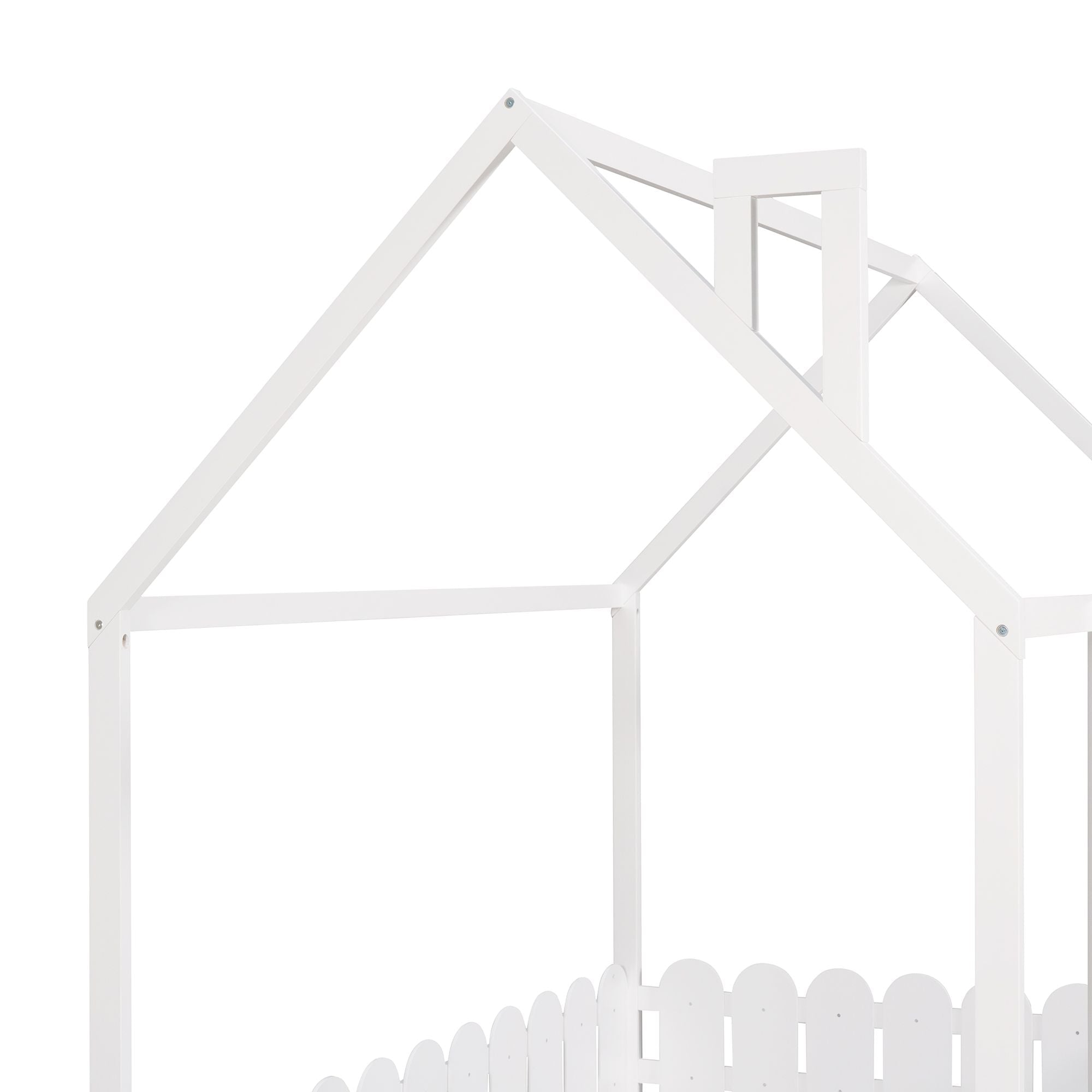 Full-Size Wooden Kids Bed with Protective Fence, House-Shaped Design in White, Gray, Espresso | Just Better Bunk Beds