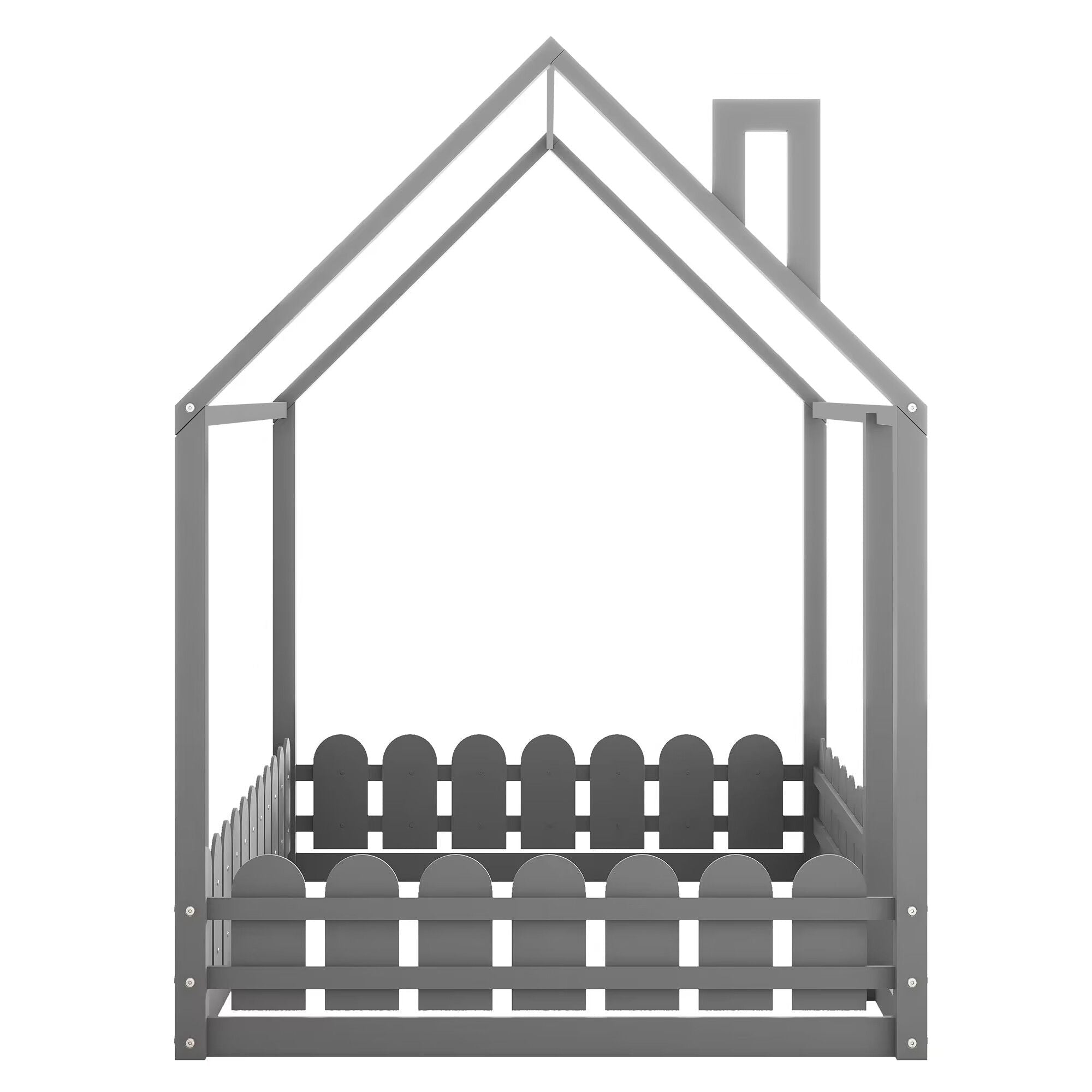 Full-Size Wooden Kids Bed with Protective Fence, House-Shaped Design in White, Gray, Espresso | Just Better Bunk Beds