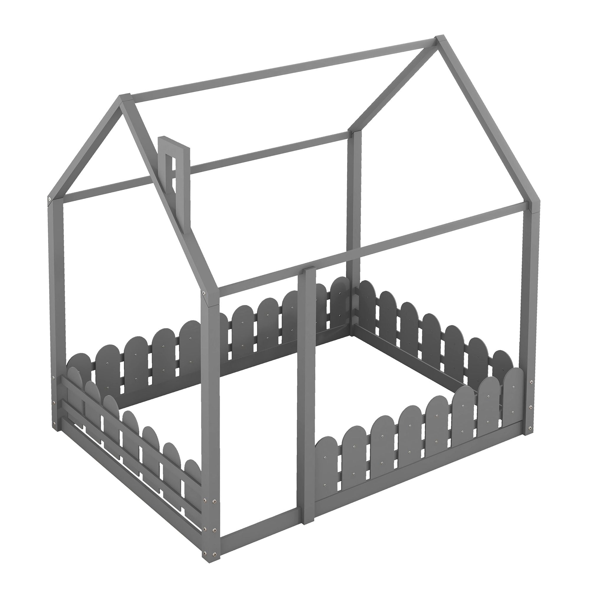 Full-Size Wooden Kids Bed with Protective Fence, House-Shaped Design in White, Gray, Espresso | Just Better Bunk Beds