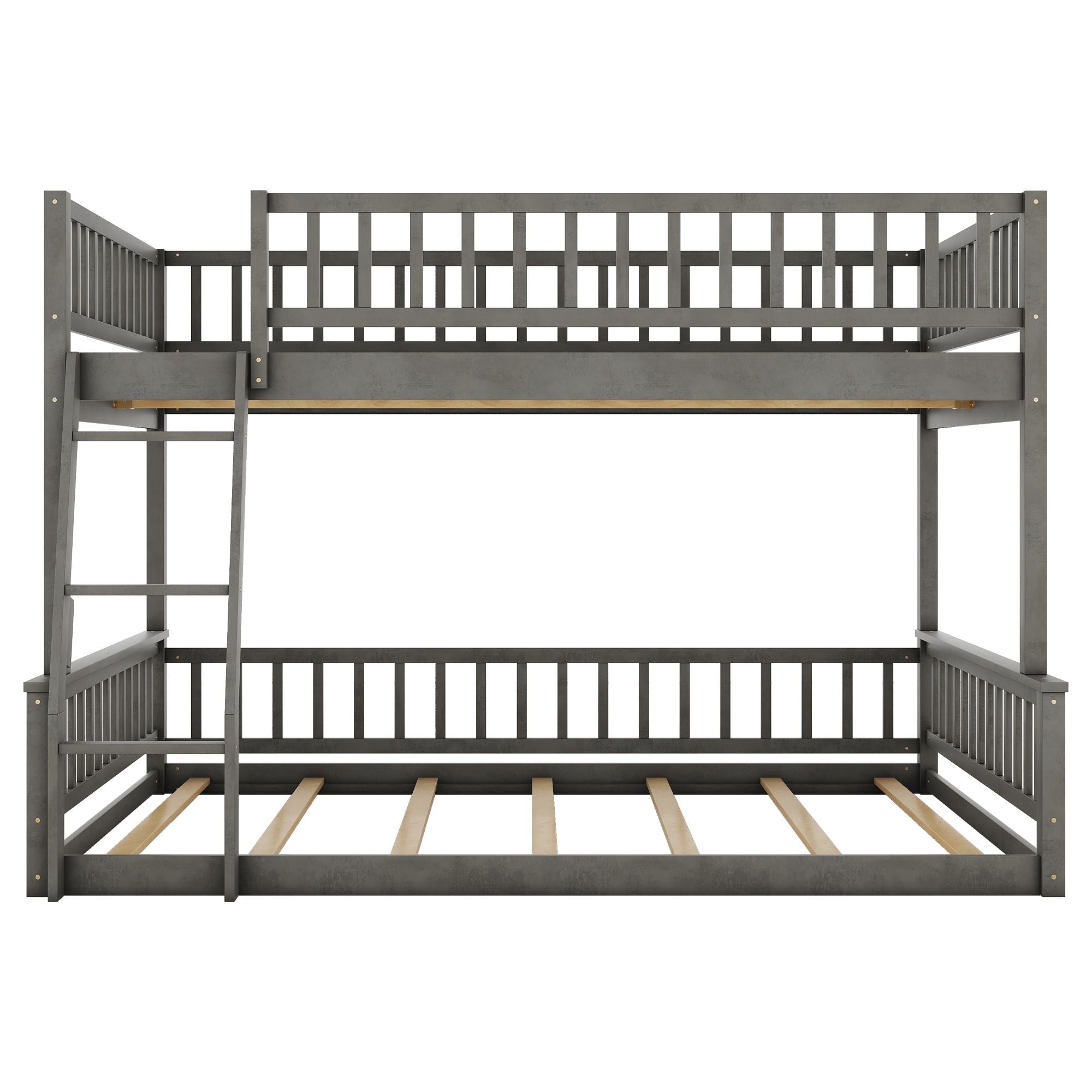 Full XL Over Queen Wood Bunk Bed with Ladder and Guardrails, Gray | Just Better Bunk Beds