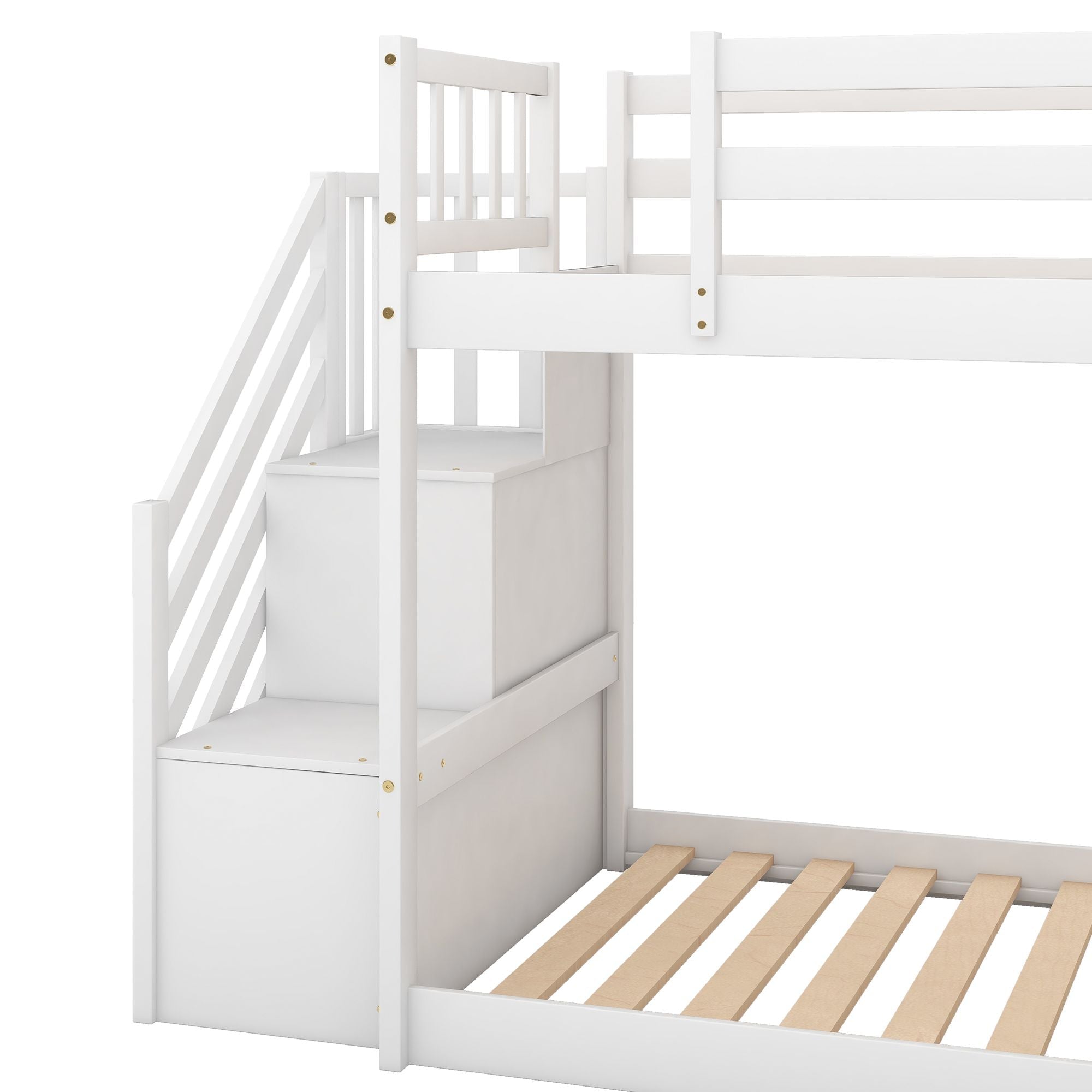 Fun and Safe Twin Over Twin Wood Bunk Bed with Slide and Stairway, Gray or White | Just Better Bunk Beds