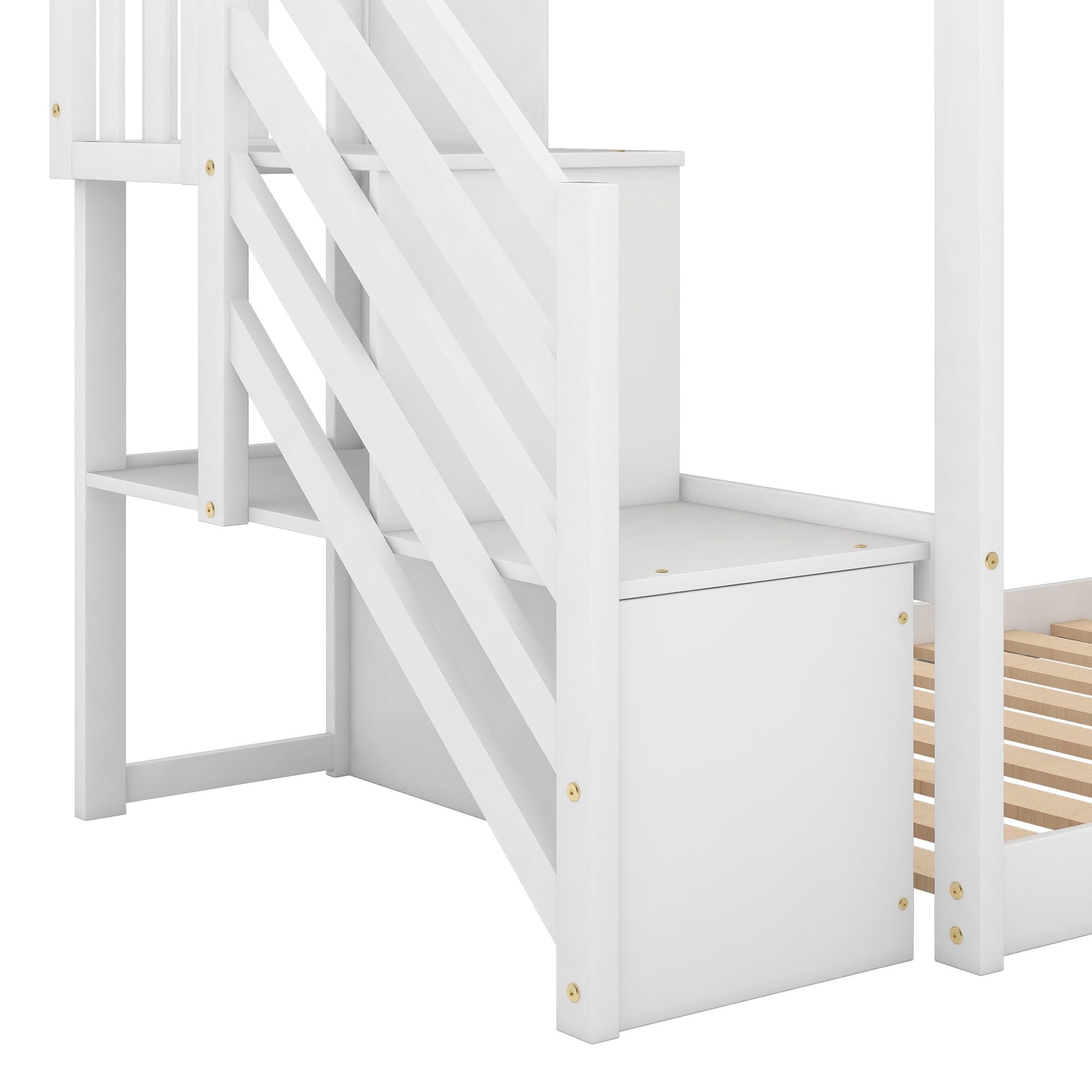 Fun and Safe Twin Over Twin Wood Bunk Bed with Slide and Stairway, Gray or White | Just Better Bunk Beds