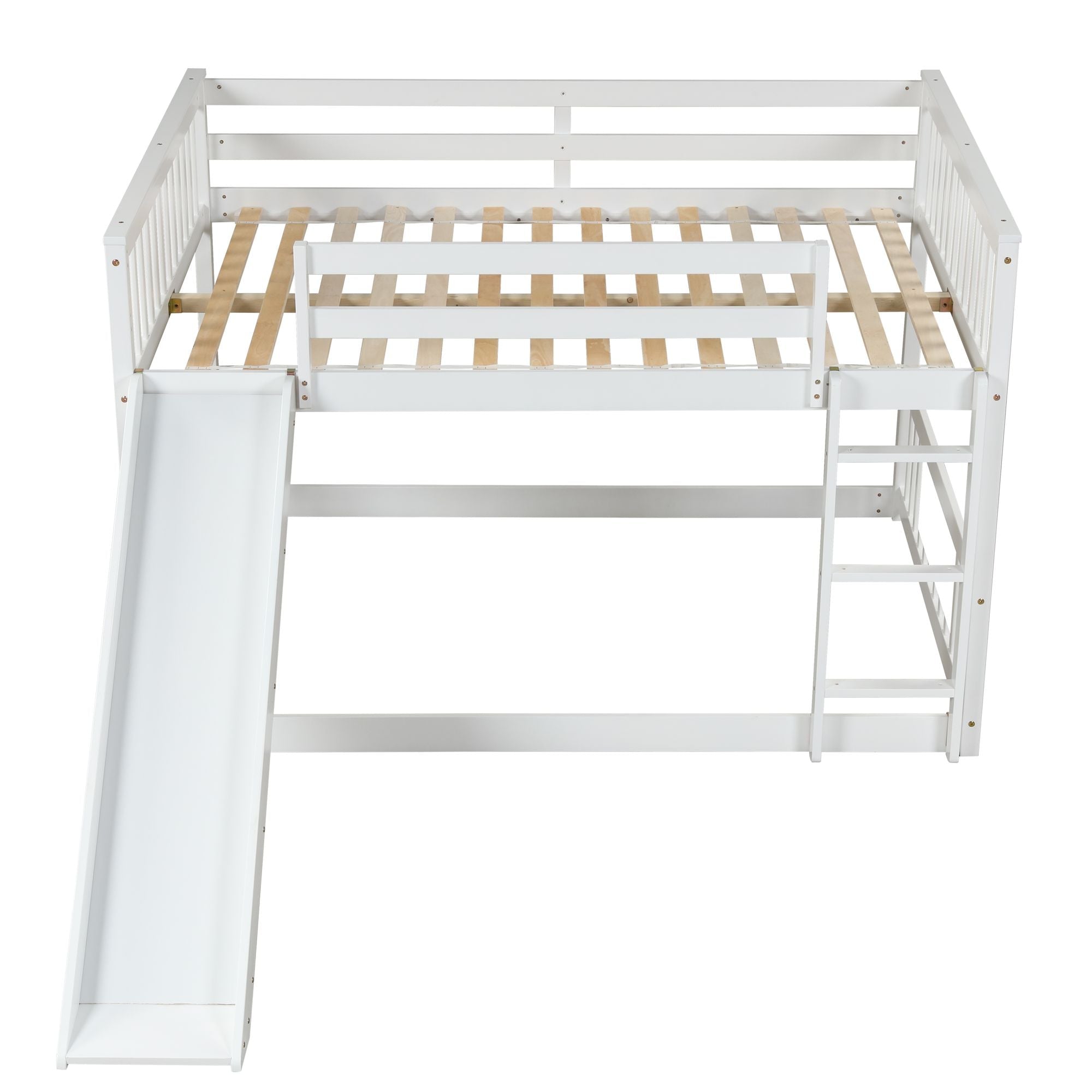 Fun Full Over Full Wood Bunk Bed with Slide and Safety Guardrails, White or Grey | Just Better Bunk Beds