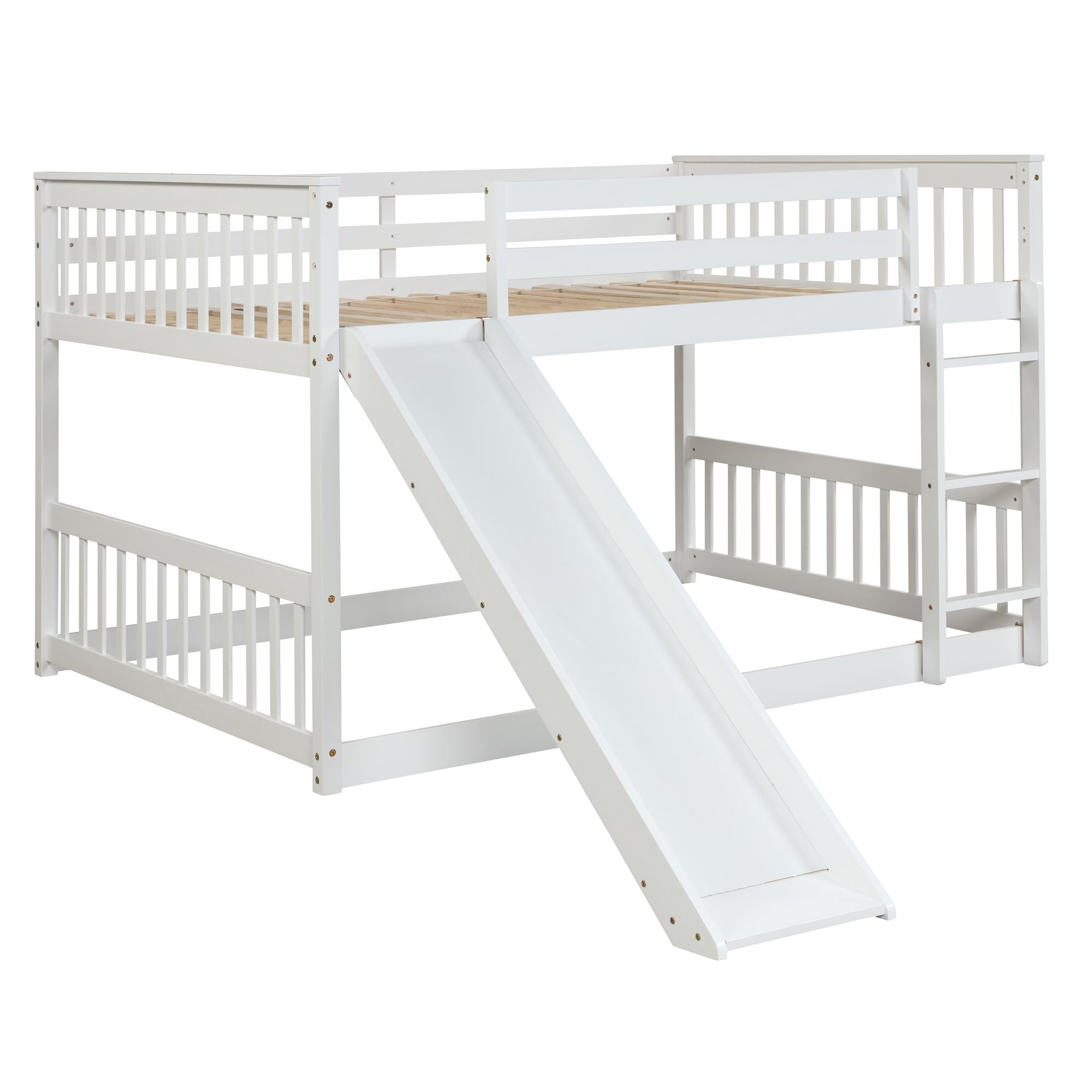 Fun Full Over Full Wood Bunk Bed with Slide and Safety Guardrails, White or Grey | Just Better Bunk Beds