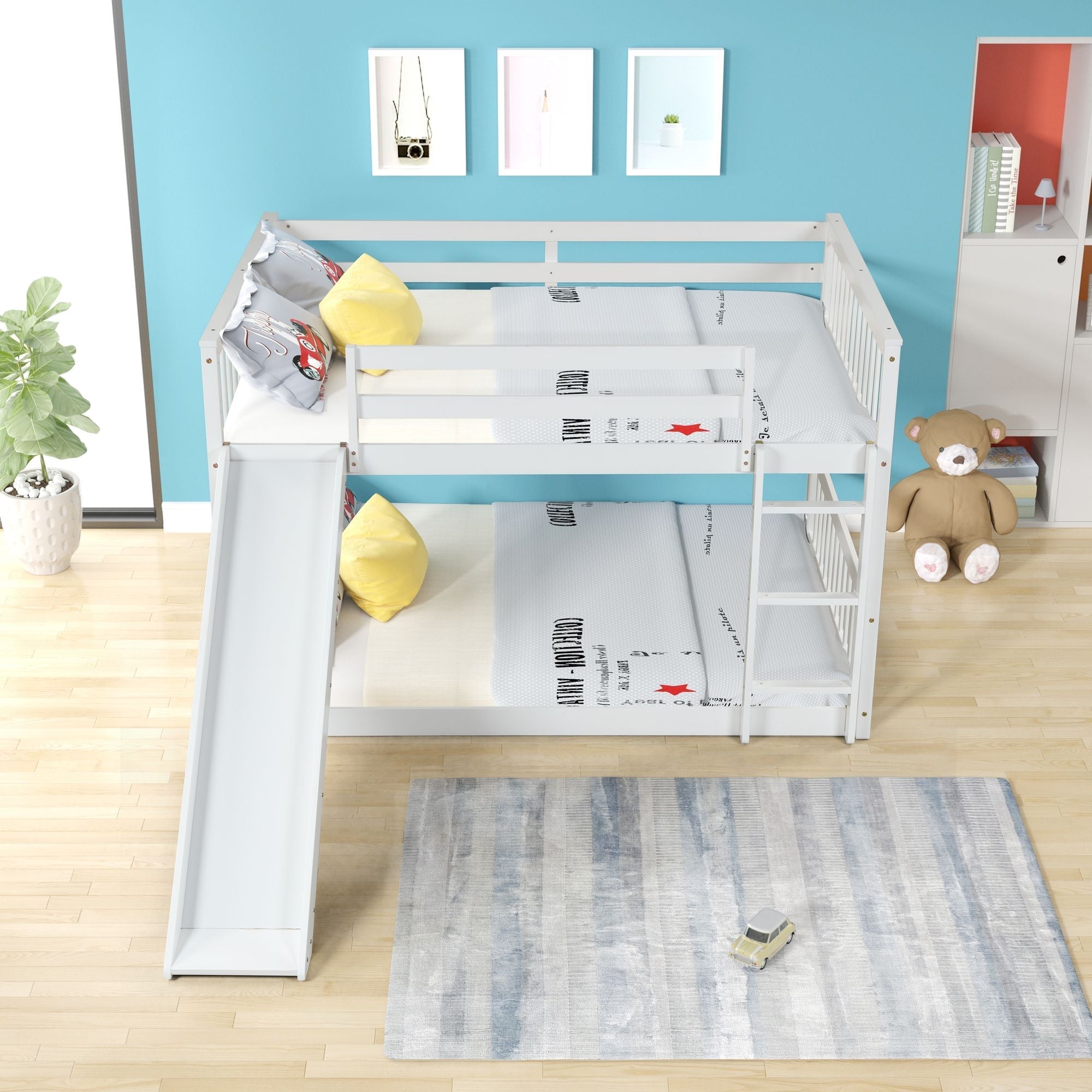 Fun Full over Full Wood Bunk Bed with Slide in White or Grey | Just Better Bunk Beds