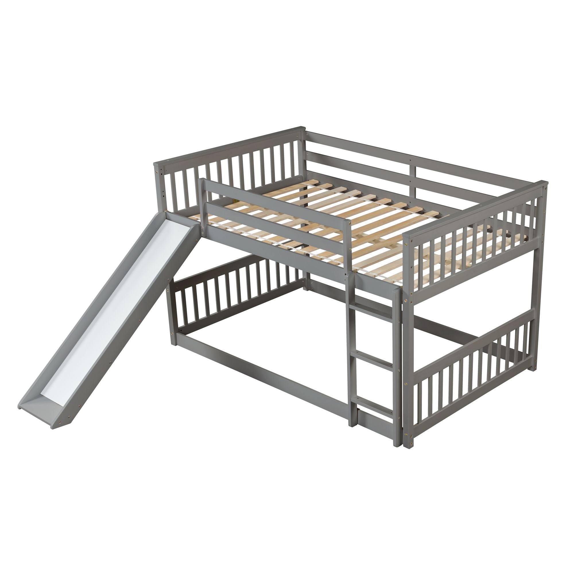 Fun Full over Full Wood Bunk Bed with Slide in White or Grey | Just Better Bunk Beds