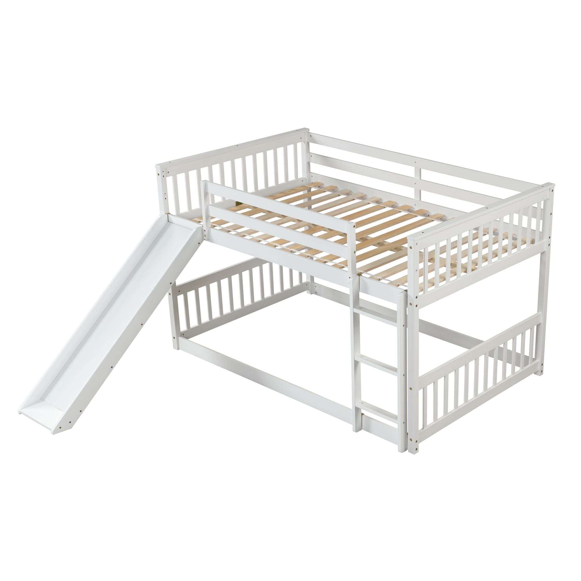 Fun Full over Full Wood Bunk Bed with Slide in White or Grey | Just Better Bunk Beds