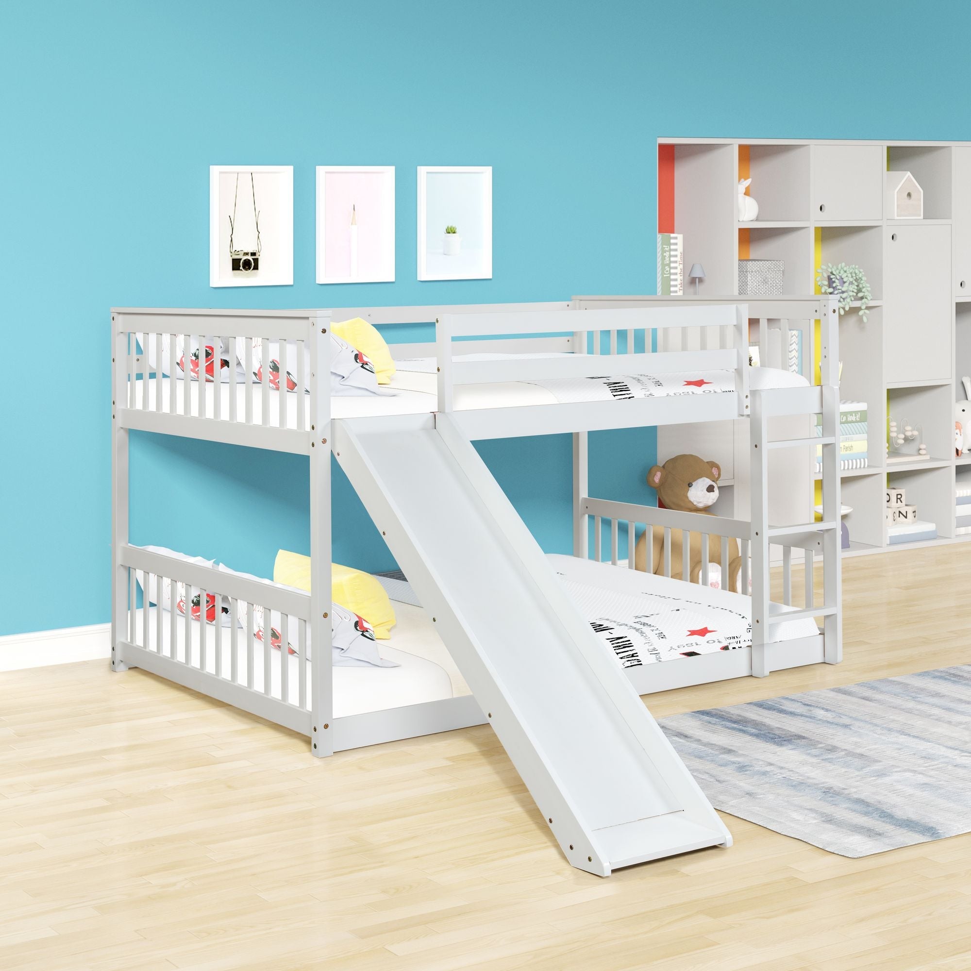 Fun Full over Full Wood Bunk Bed with Slide in White or Grey | Just Better Bunk Beds