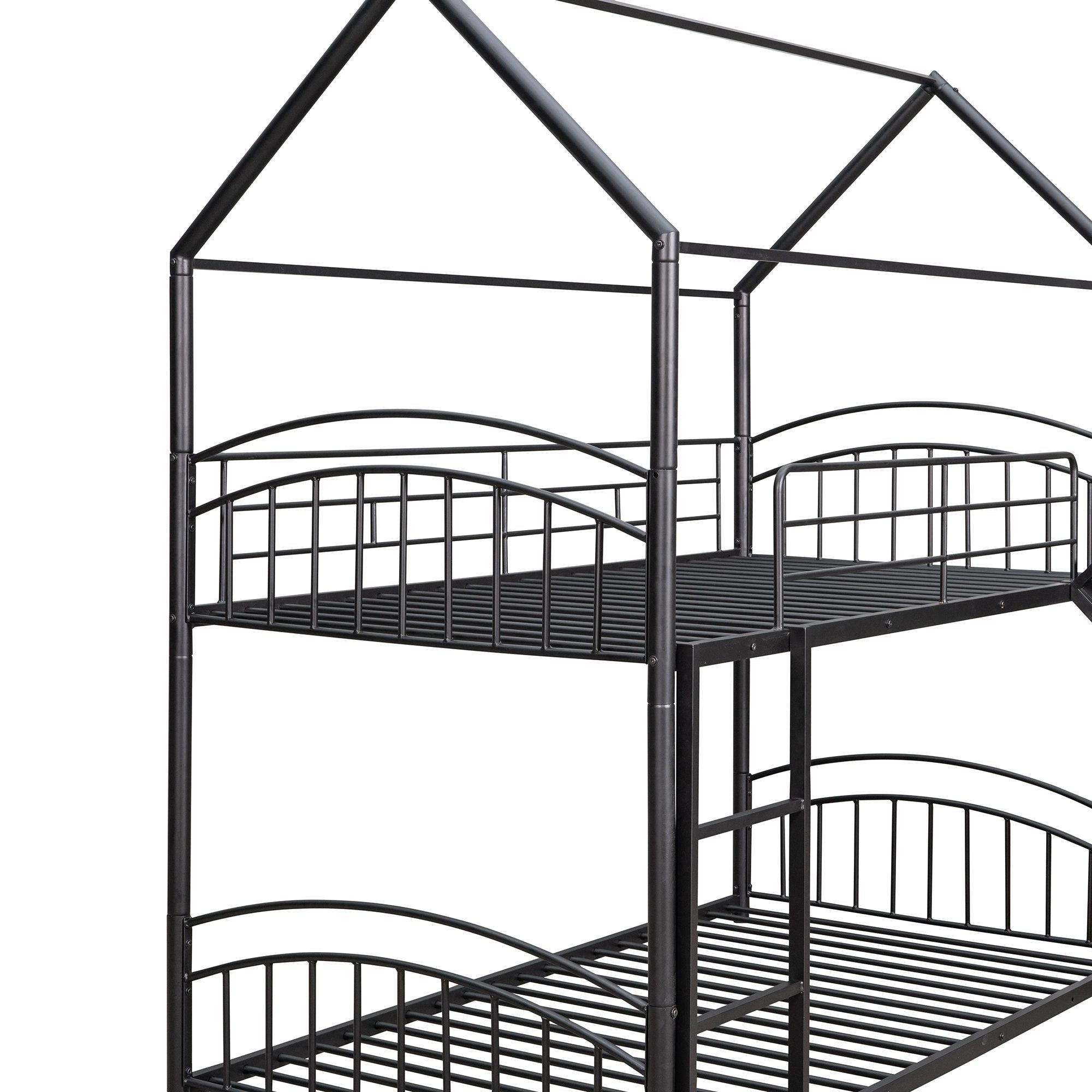 Fun Twin Over Twin Metal Bunk Bed with Slide for Kids, Black, Sturdy & Space-Saving | Just Better Bunk Beds