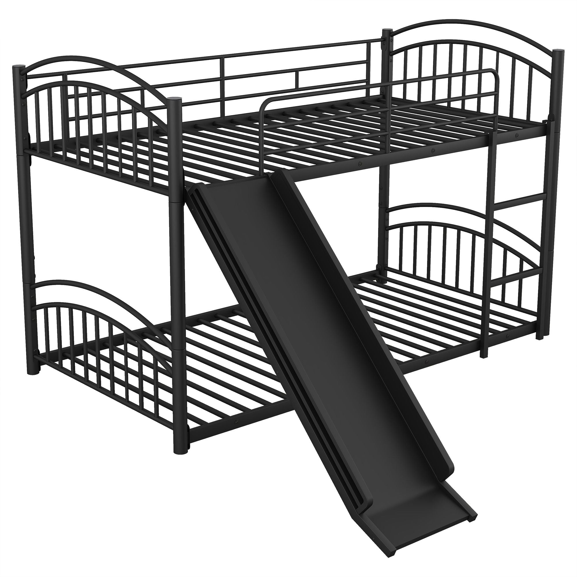Fun Twin Over Twin Metal Bunk Bed with Slide for Kids, Black, Sturdy & Space-Saving | Just Better Bunk Beds